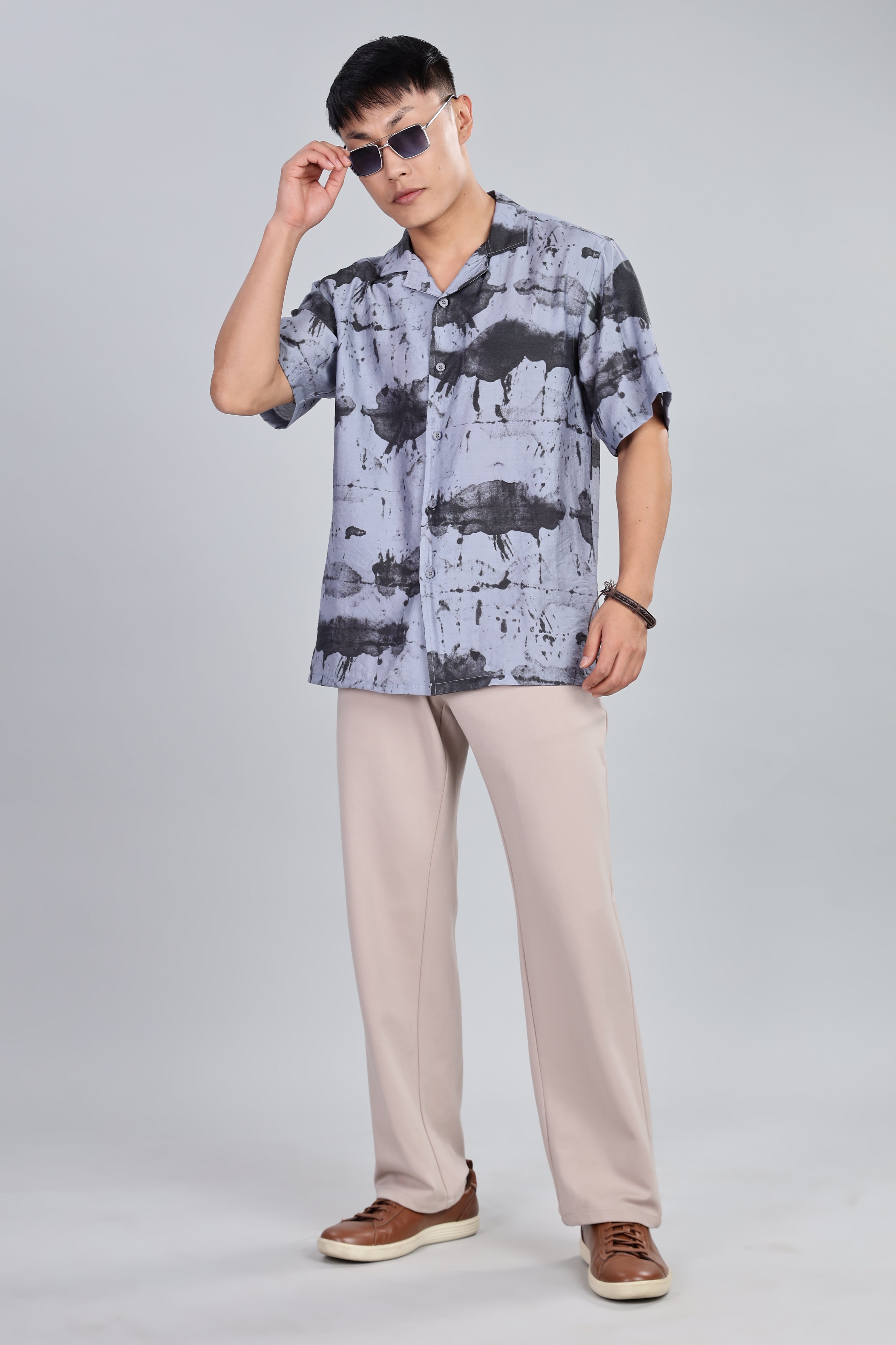 Box Fit Shirt in Cotton and Rayon Mix