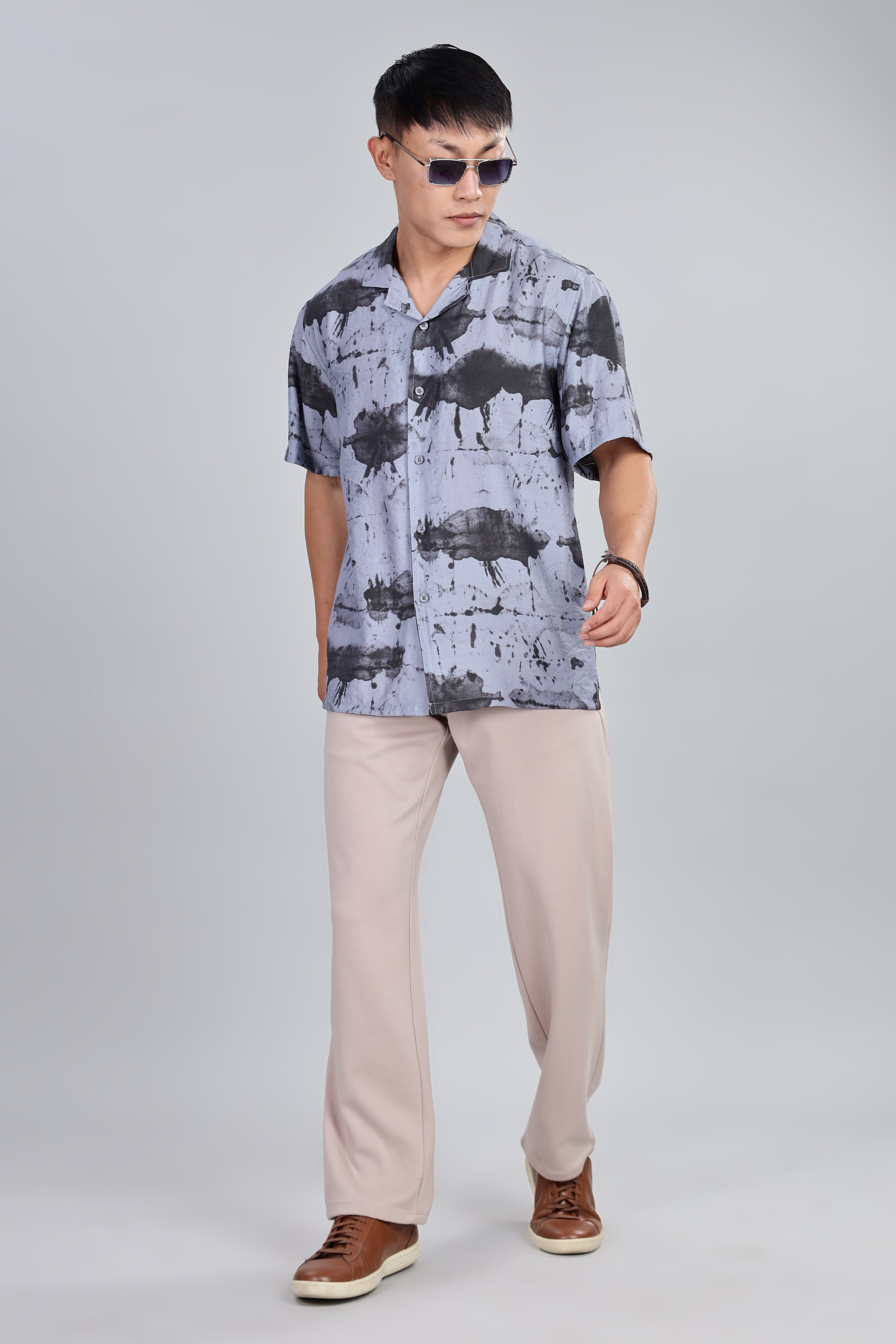 Box Fit Shirt in Cotton and Rayon Mix