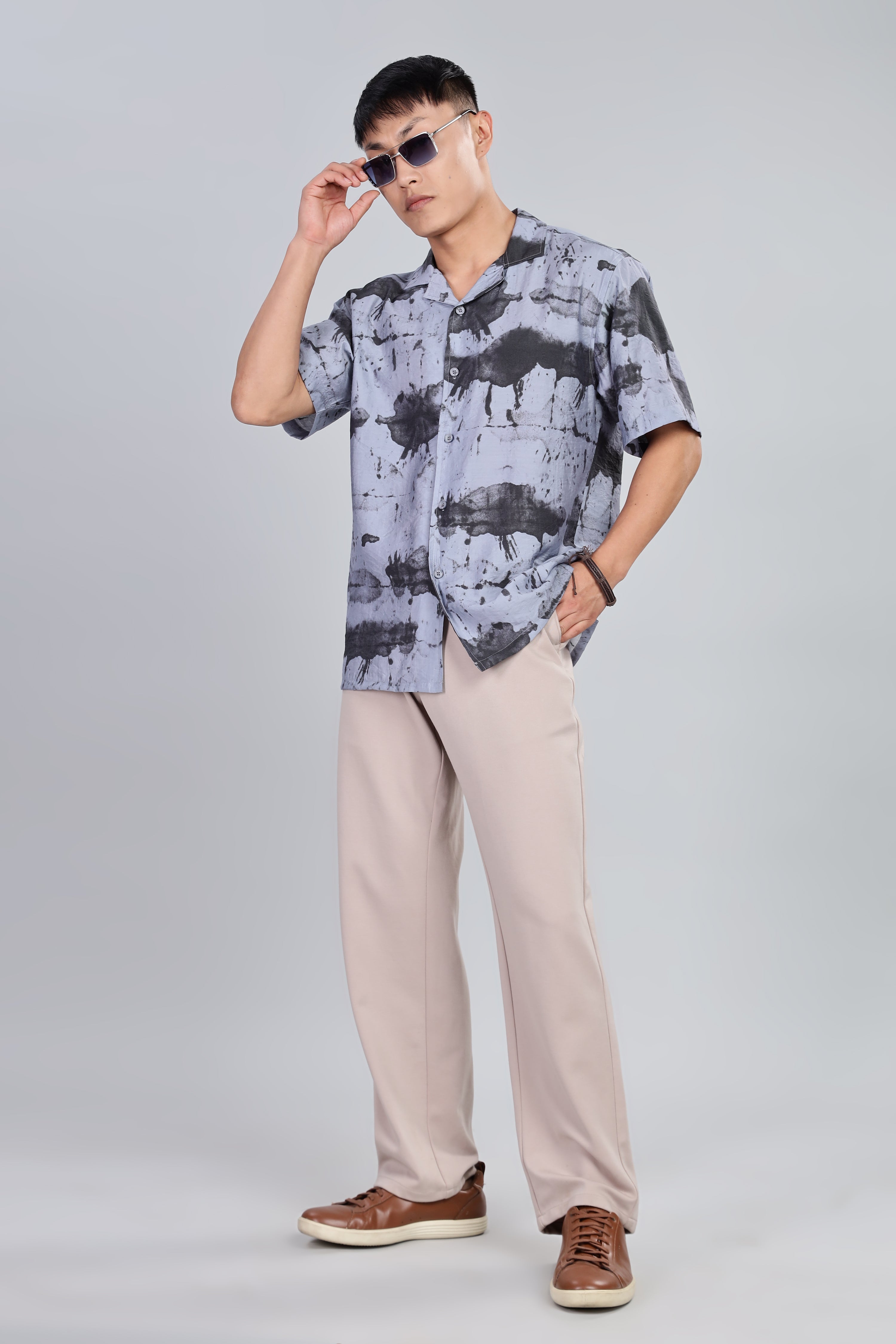 Box Fit Shirt in Cotton and Rayon Mix