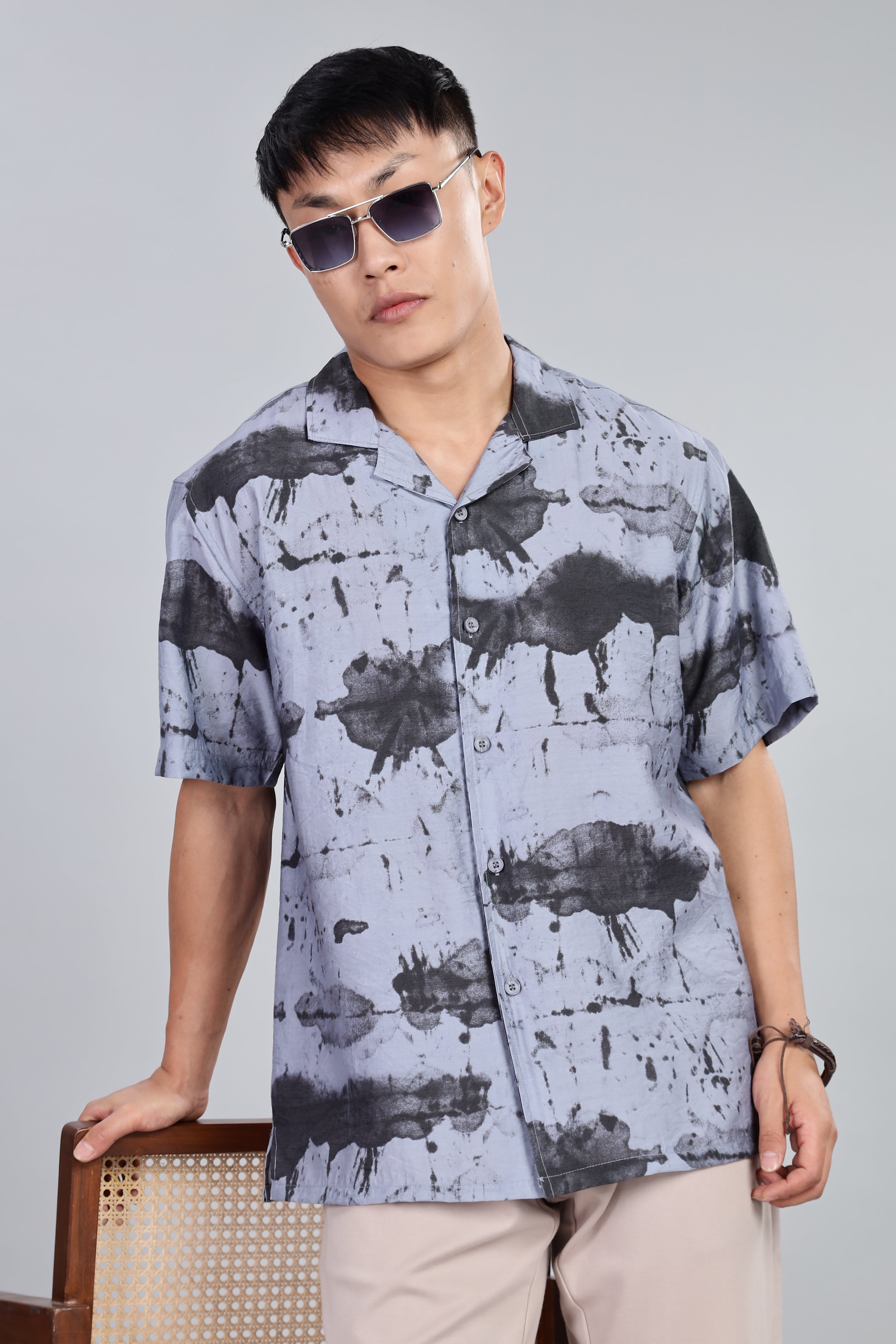 Box Fit Shirt in Cotton and Rayon Mix