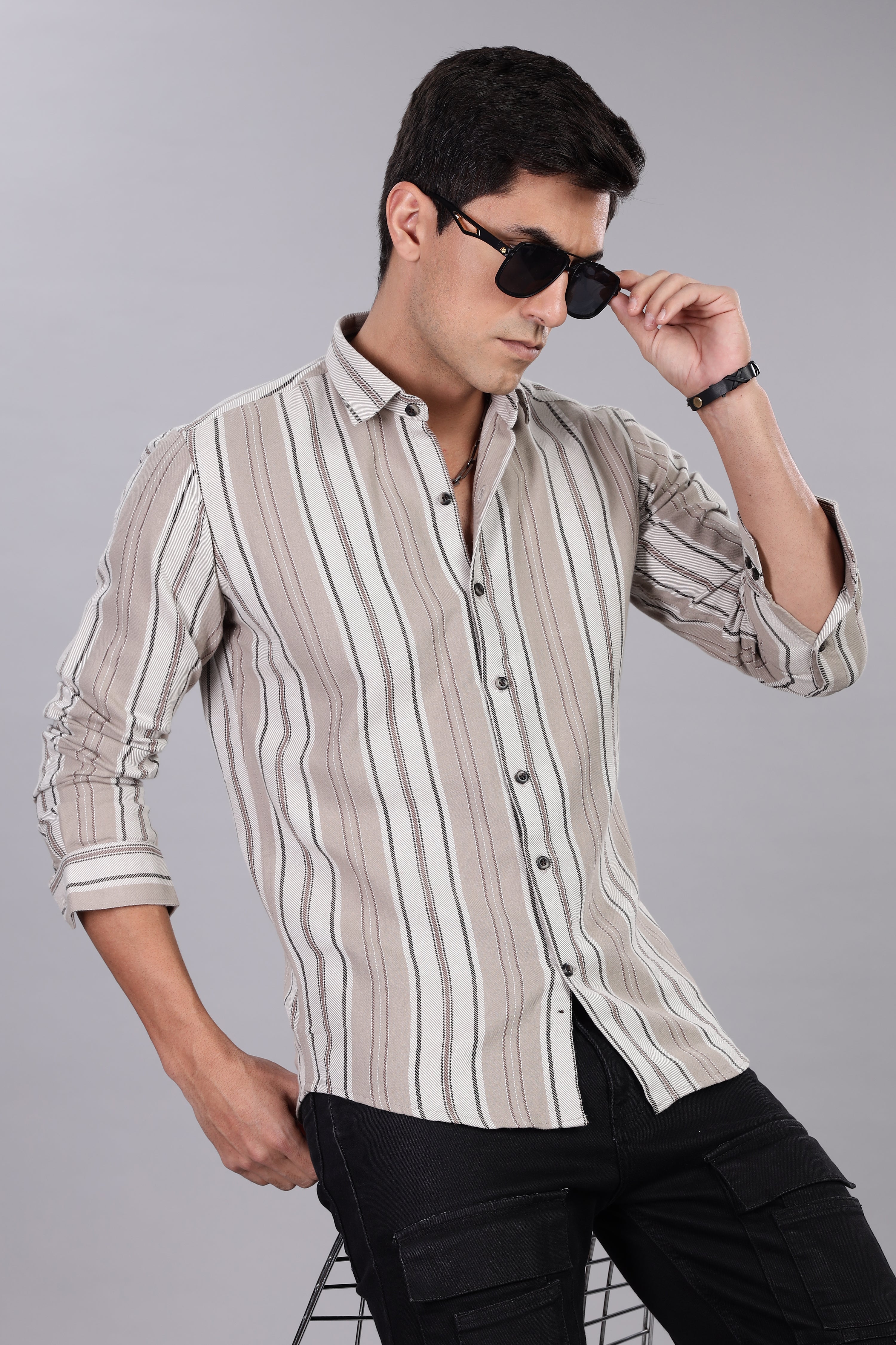 Beige Striped Regular Fit Shirt