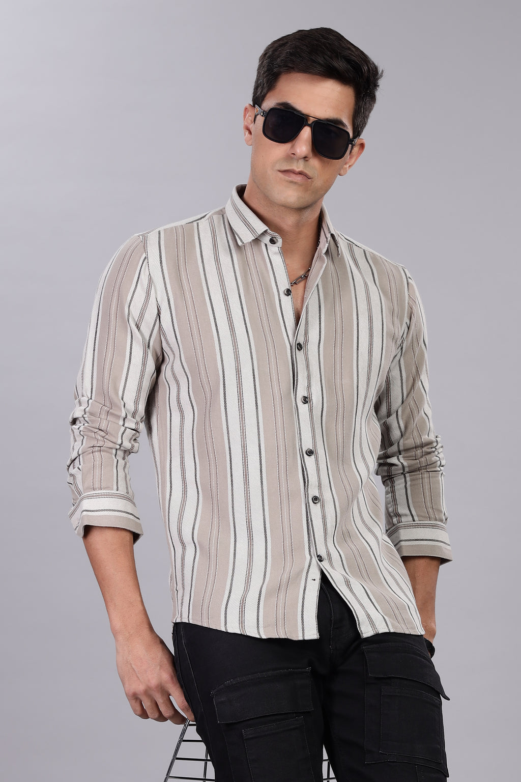 Beige Striped Regular Fit Shirt