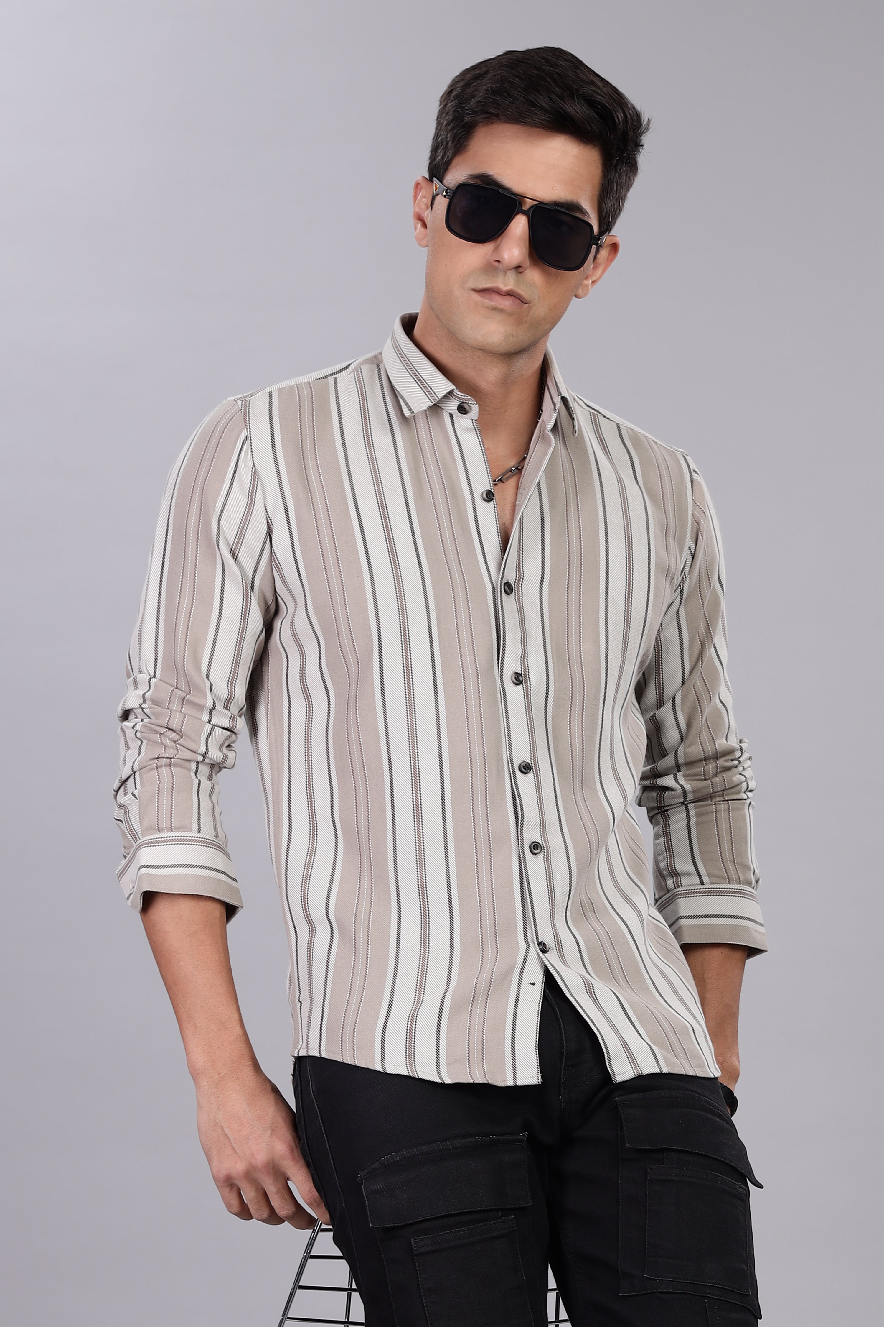 Beige Striped Regular Fit Shirt