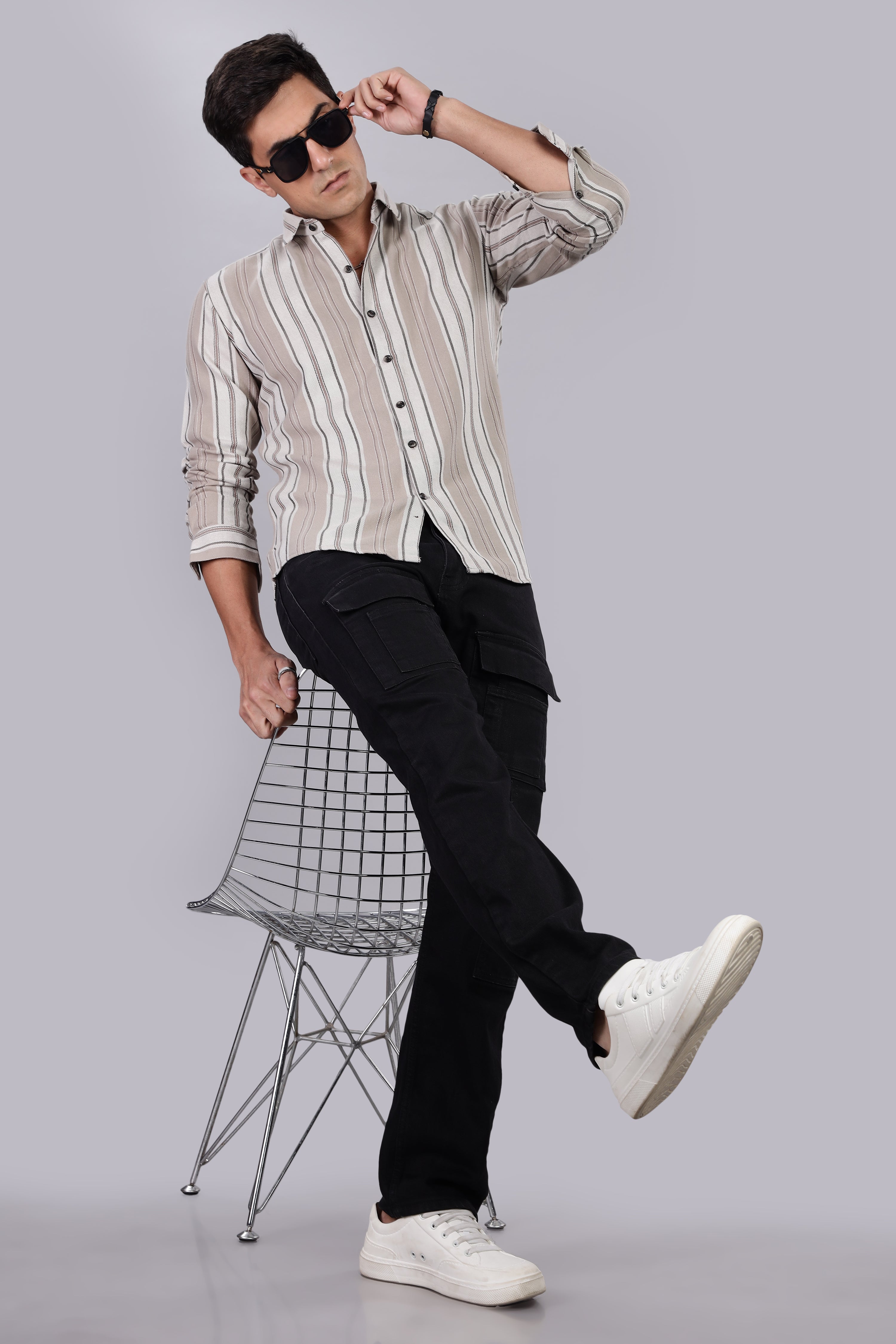 Beige Striped Regular Fit Shirt
