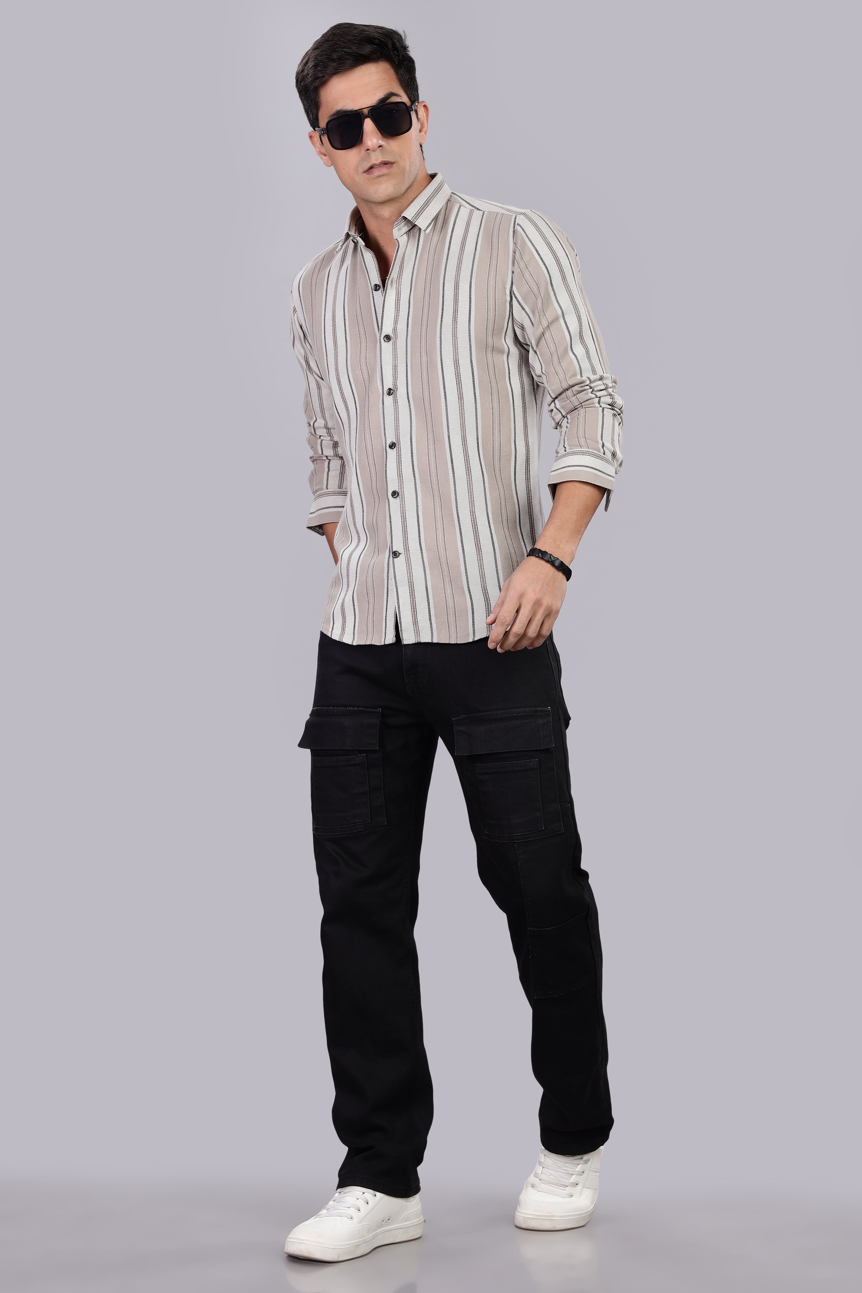Beige Striped Regular Fit Shirt
