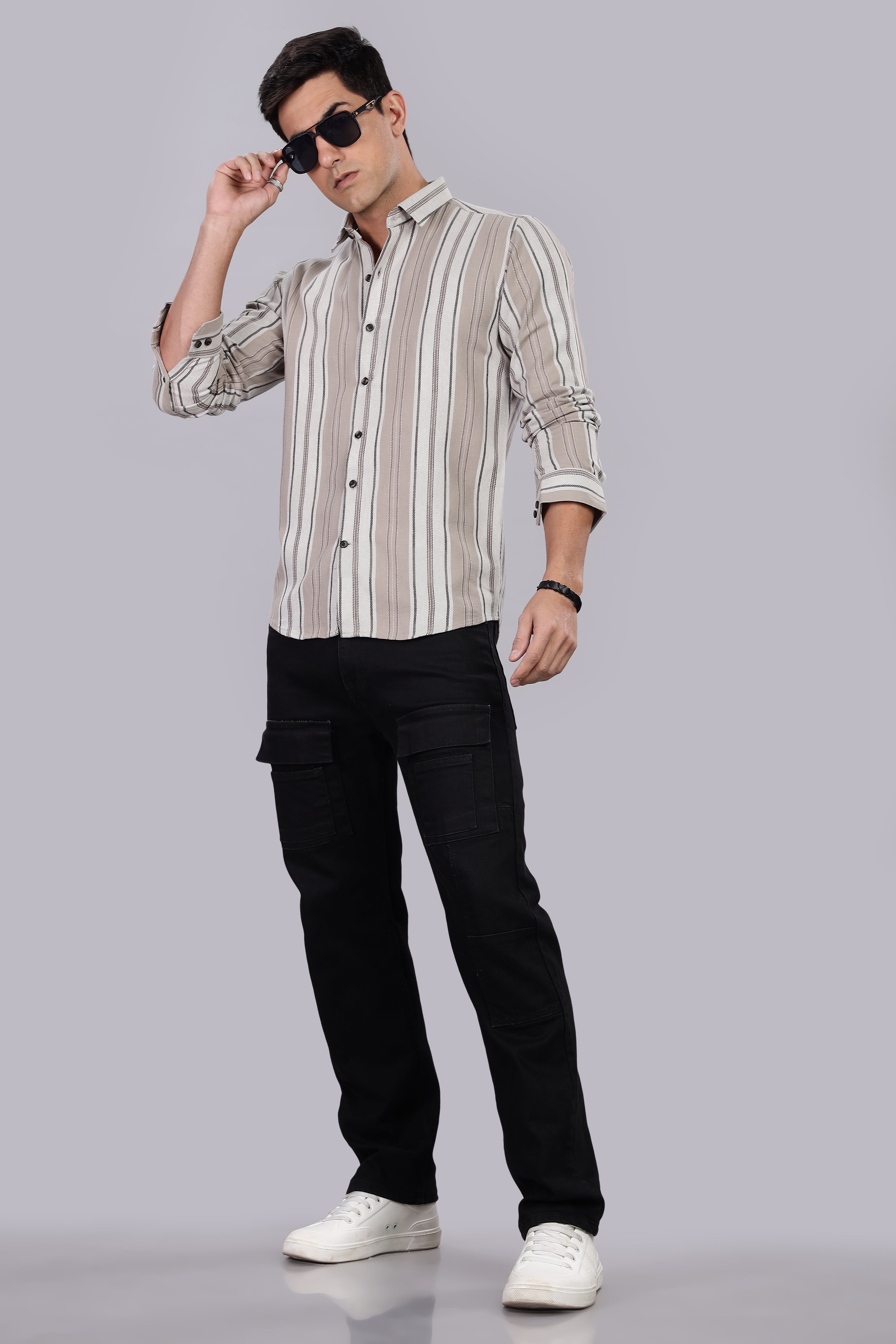 Beige Striped Regular Fit Shirt