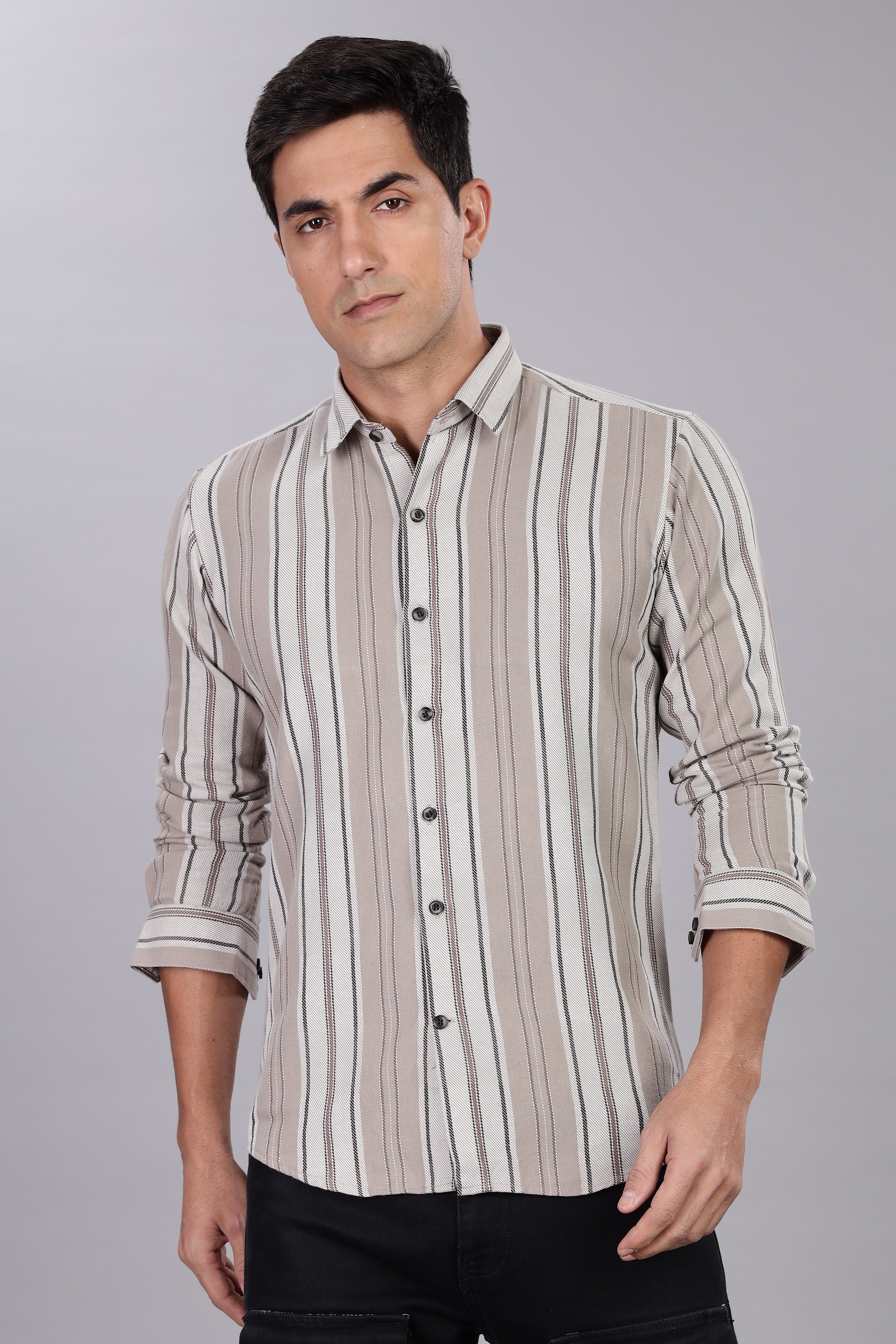 Beige Striped Regular Fit Shirt