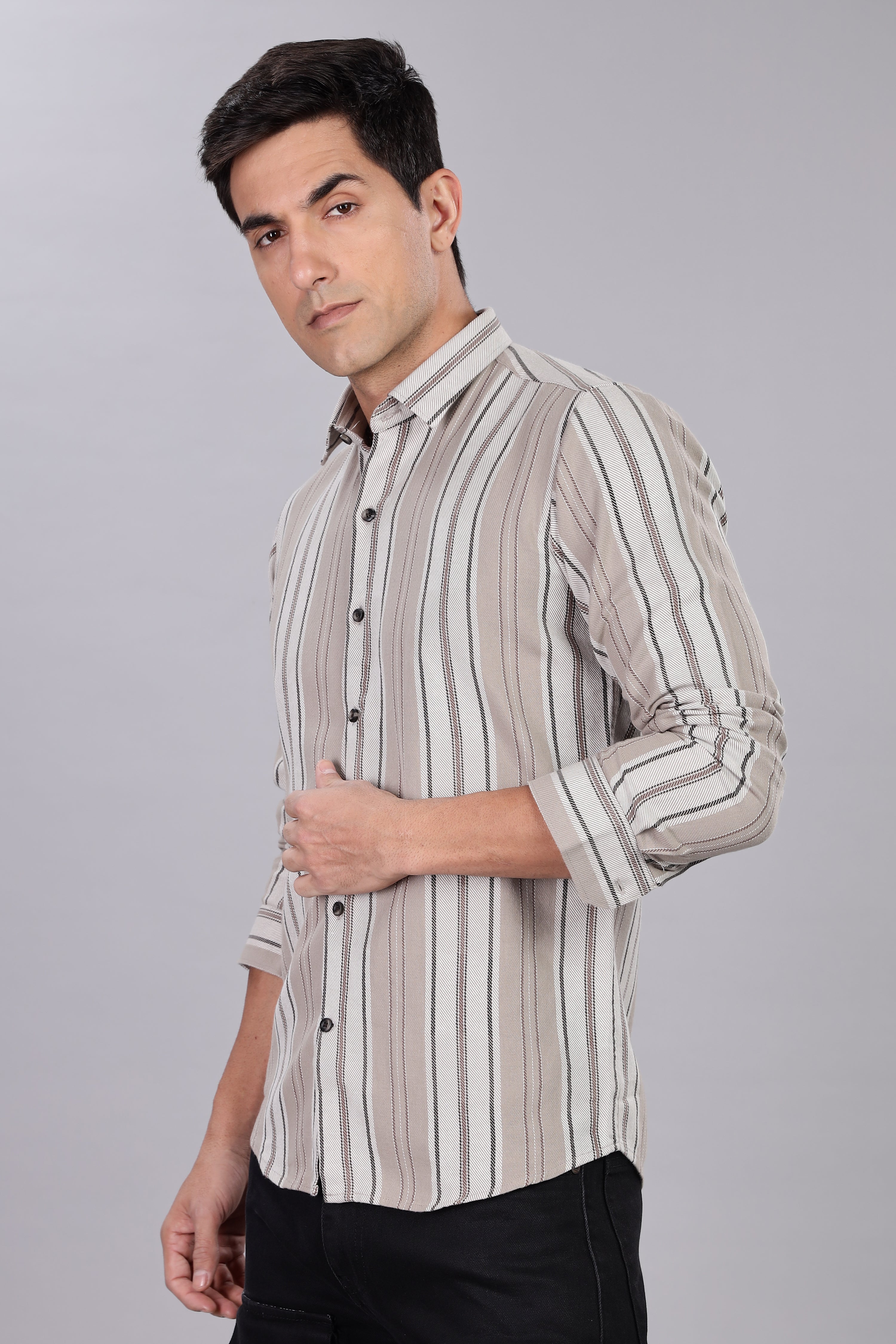 Beige Striped Regular Fit Shirt