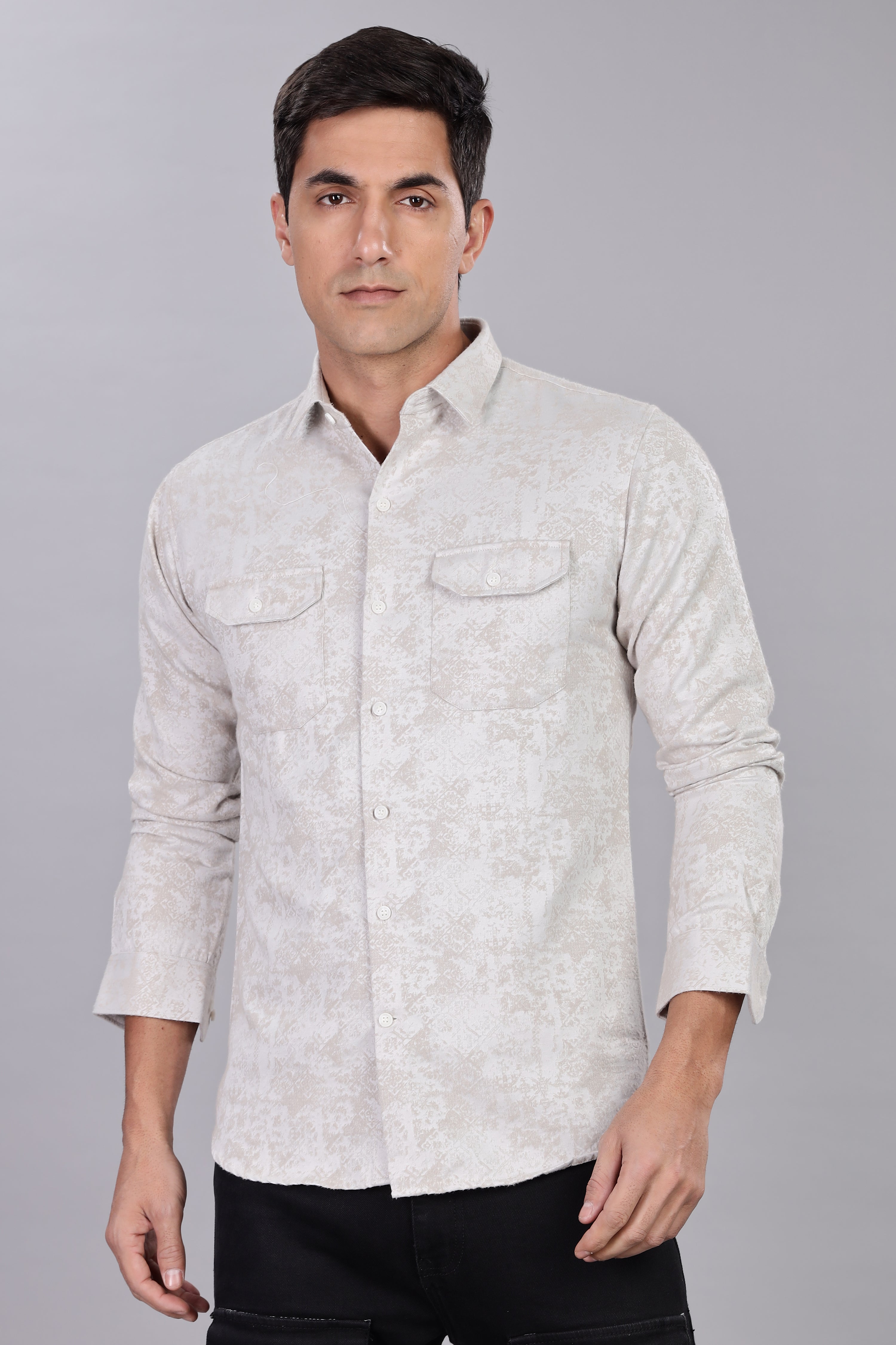 White Corduroy Smart Fit Double Pocket Shirt