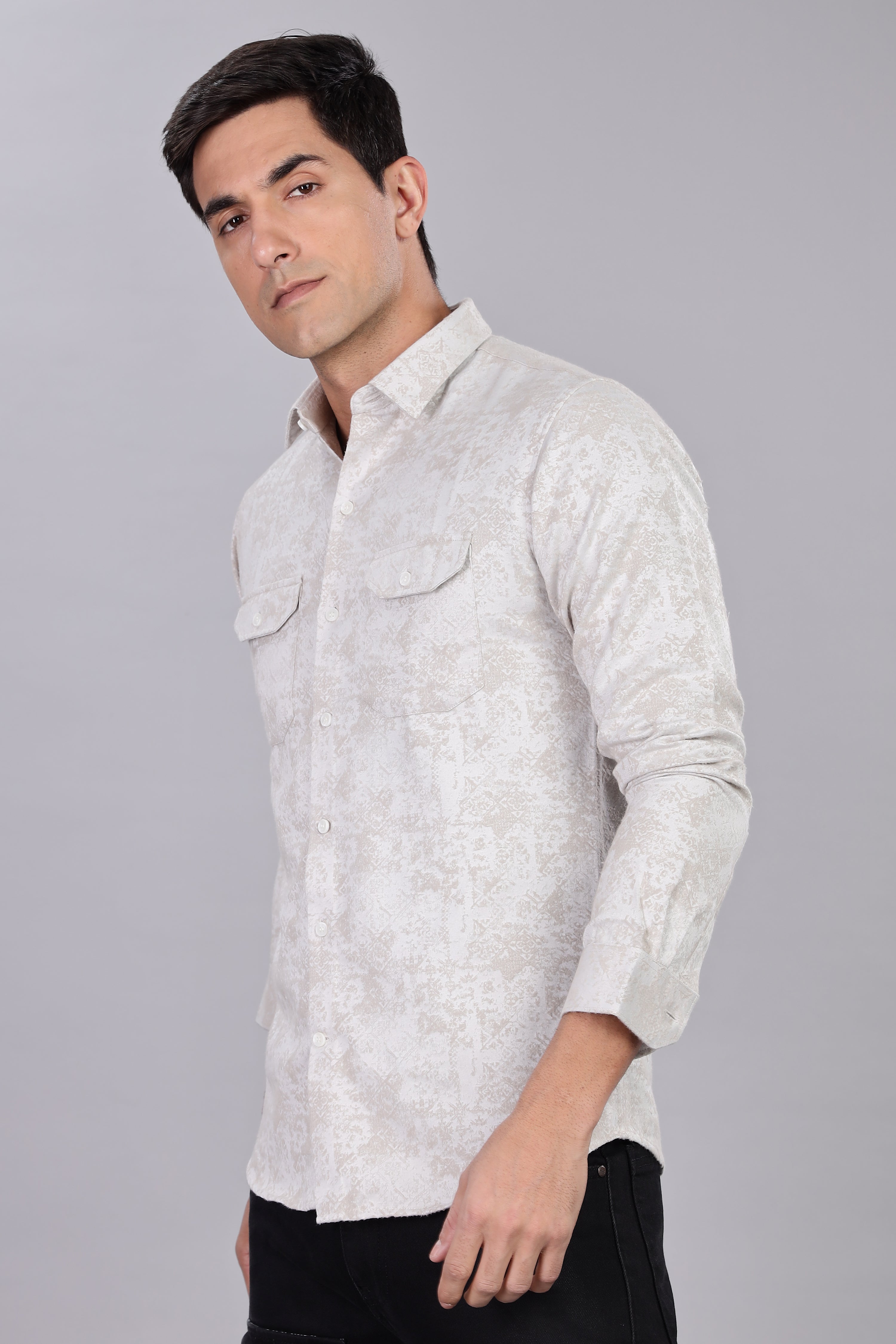 White Corduroy Smart Fit Double Pocket Shirt