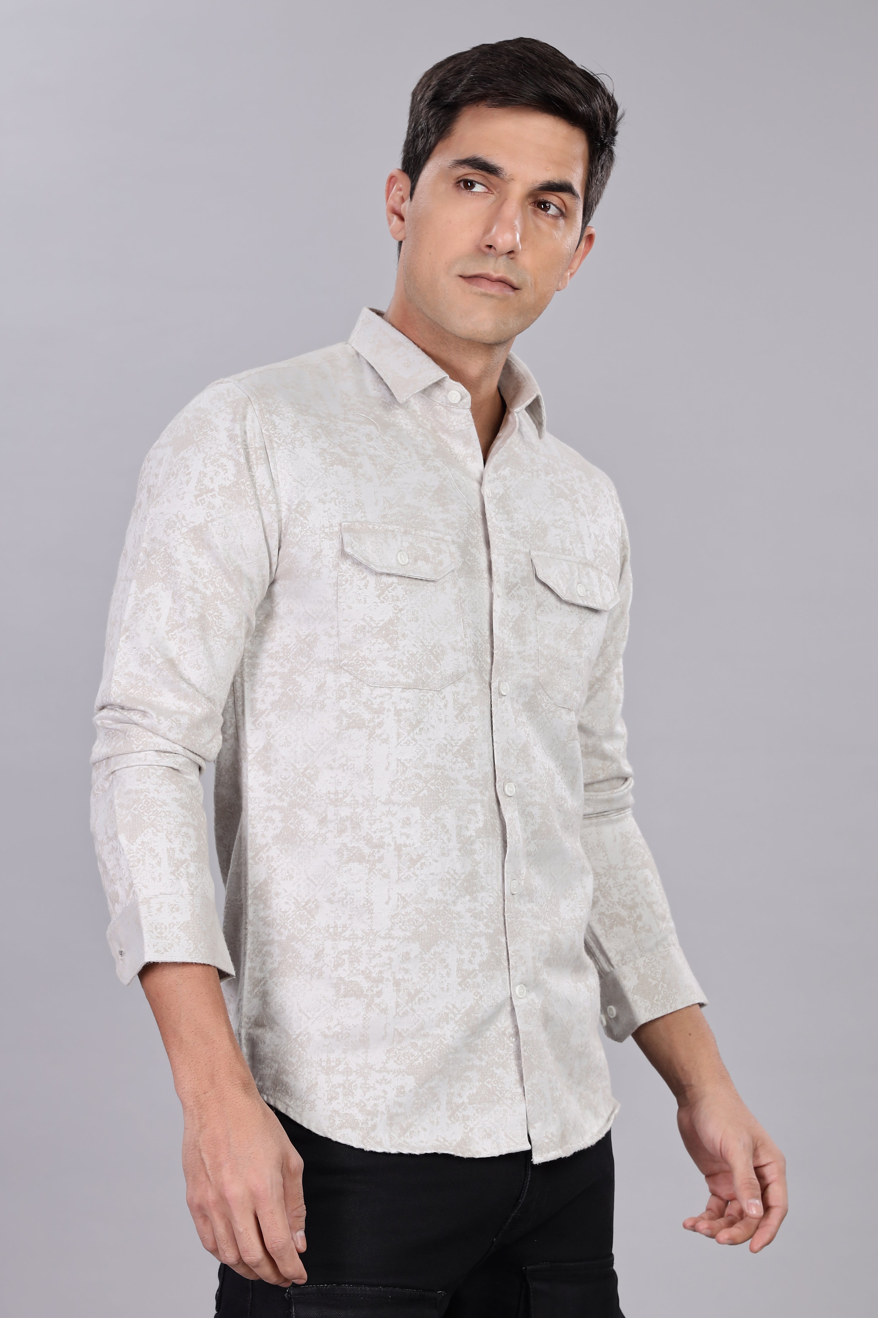 White Corduroy Smart Fit Double Pocket Shirt