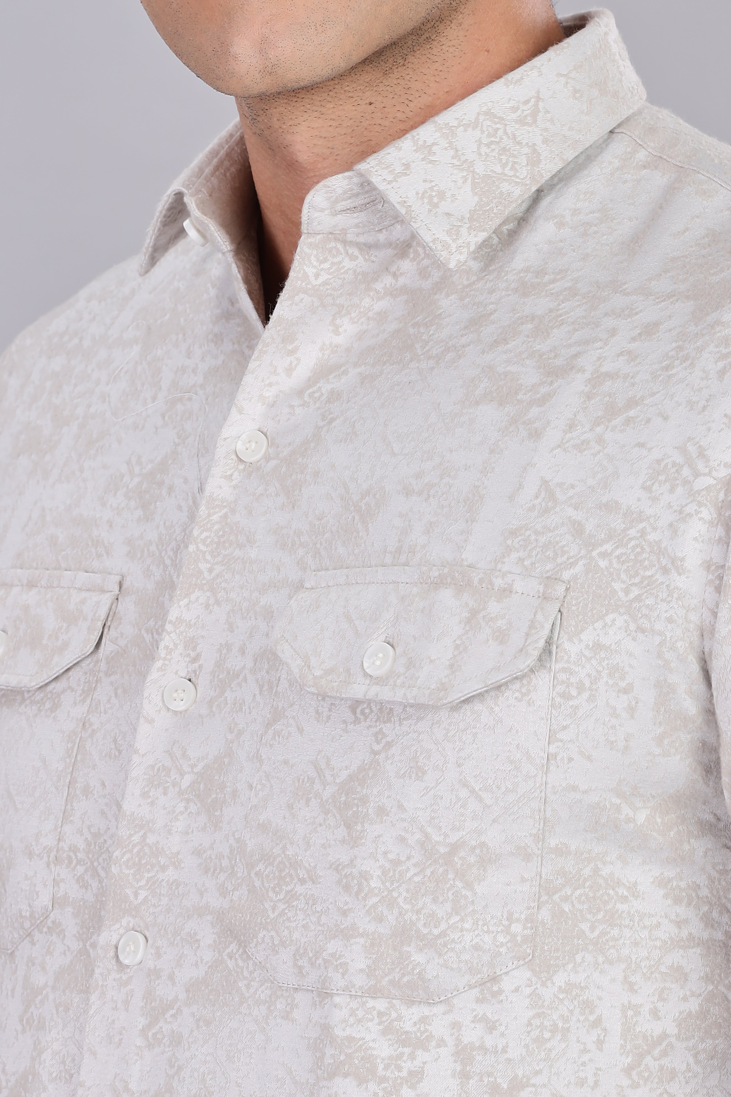 White Corduroy Smart Fit Double Pocket Shirt