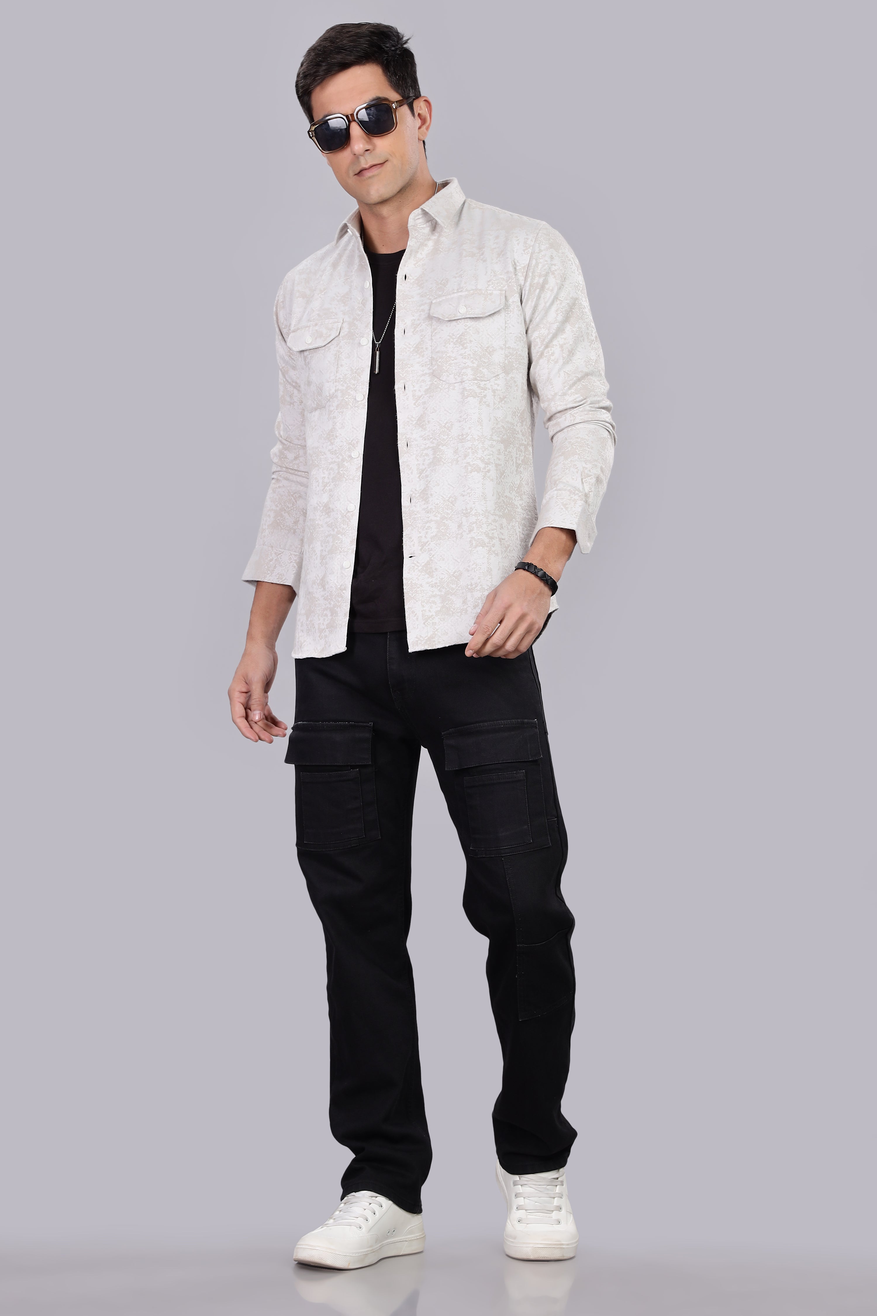 White Corduroy Smart Fit Double Pocket Shirt