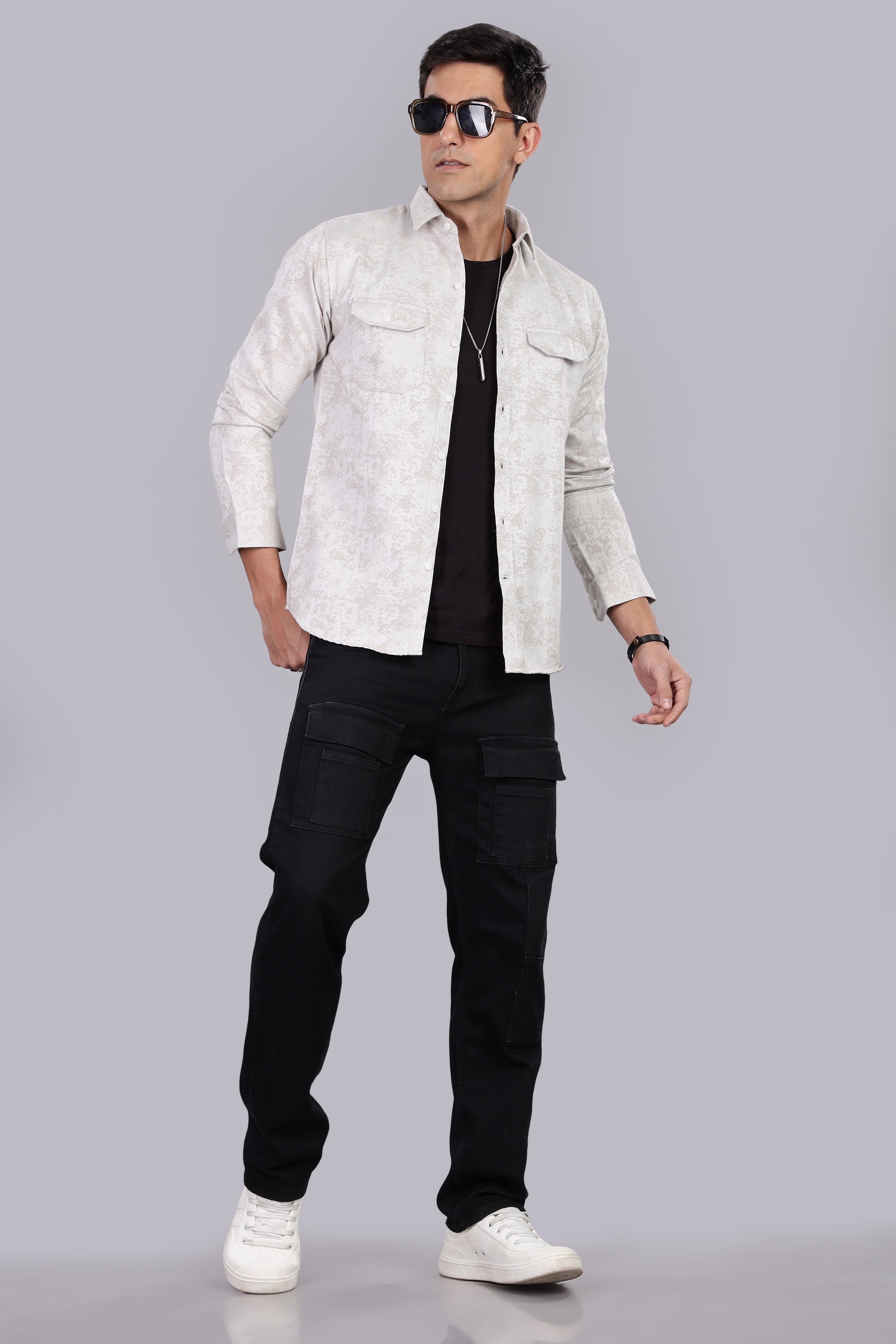 White Corduroy Smart Fit Double Pocket Shirt