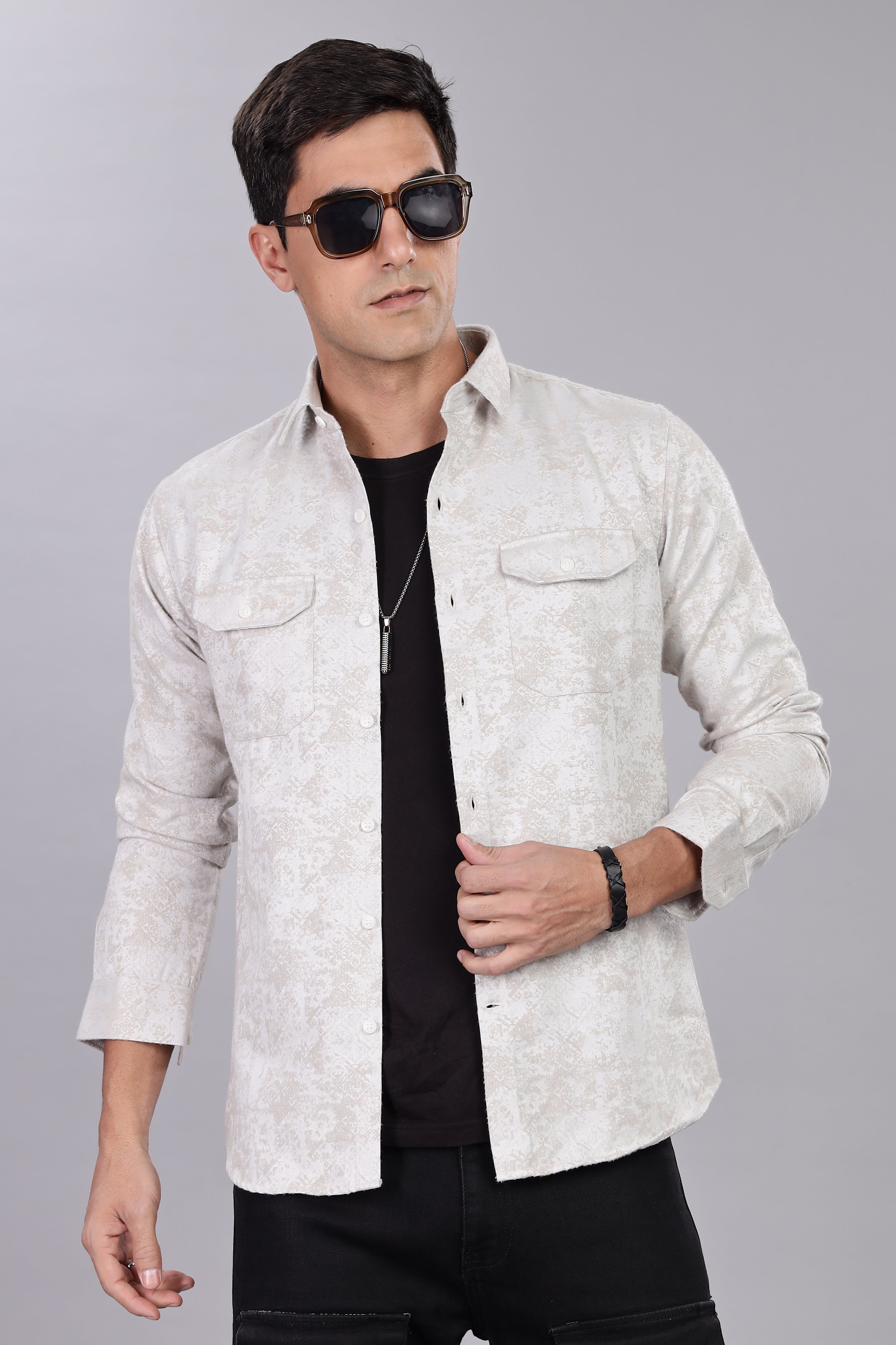 White Corduroy Smart Fit Double Pocket Shirt