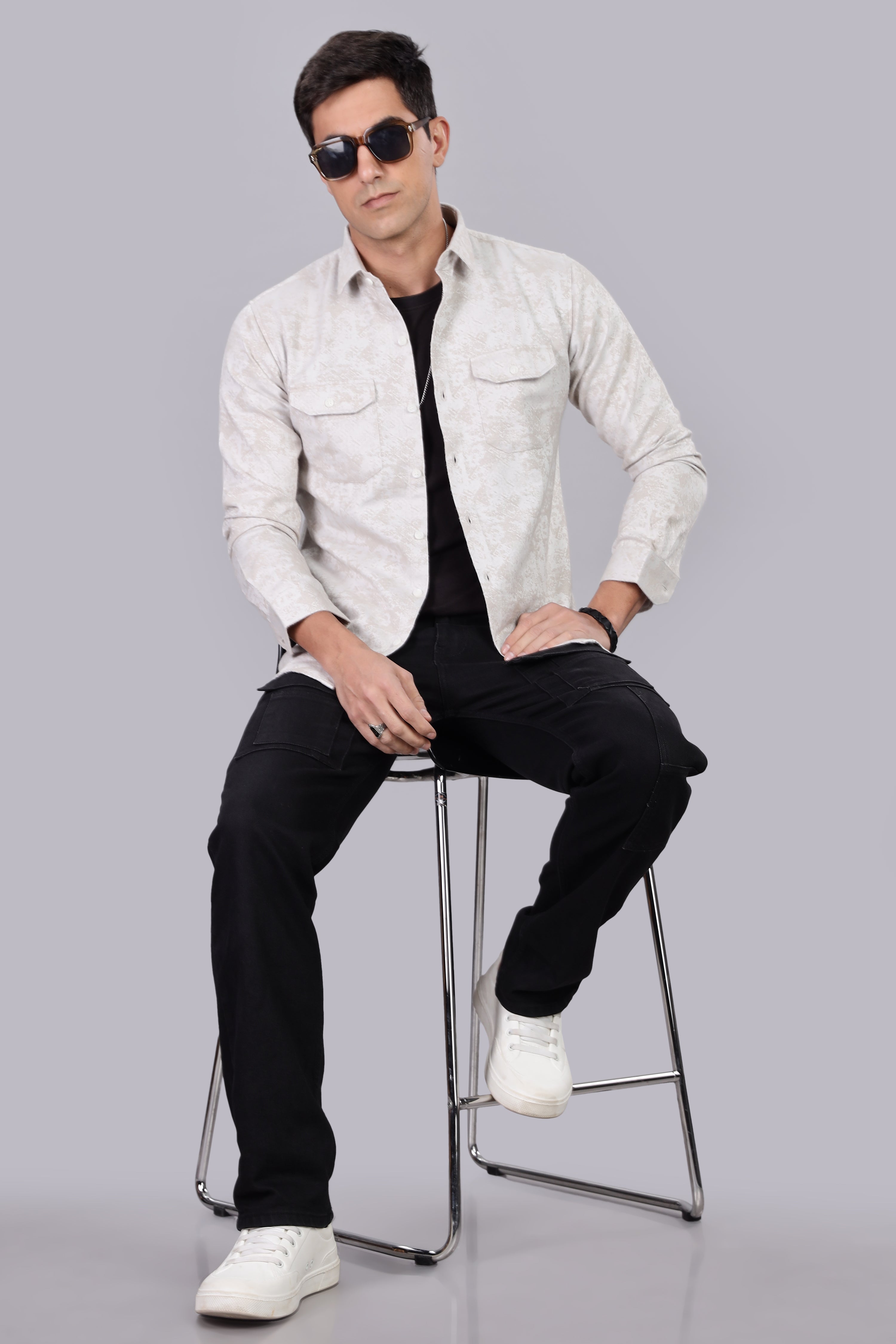 White Corduroy Smart Fit Double Pocket Shirt