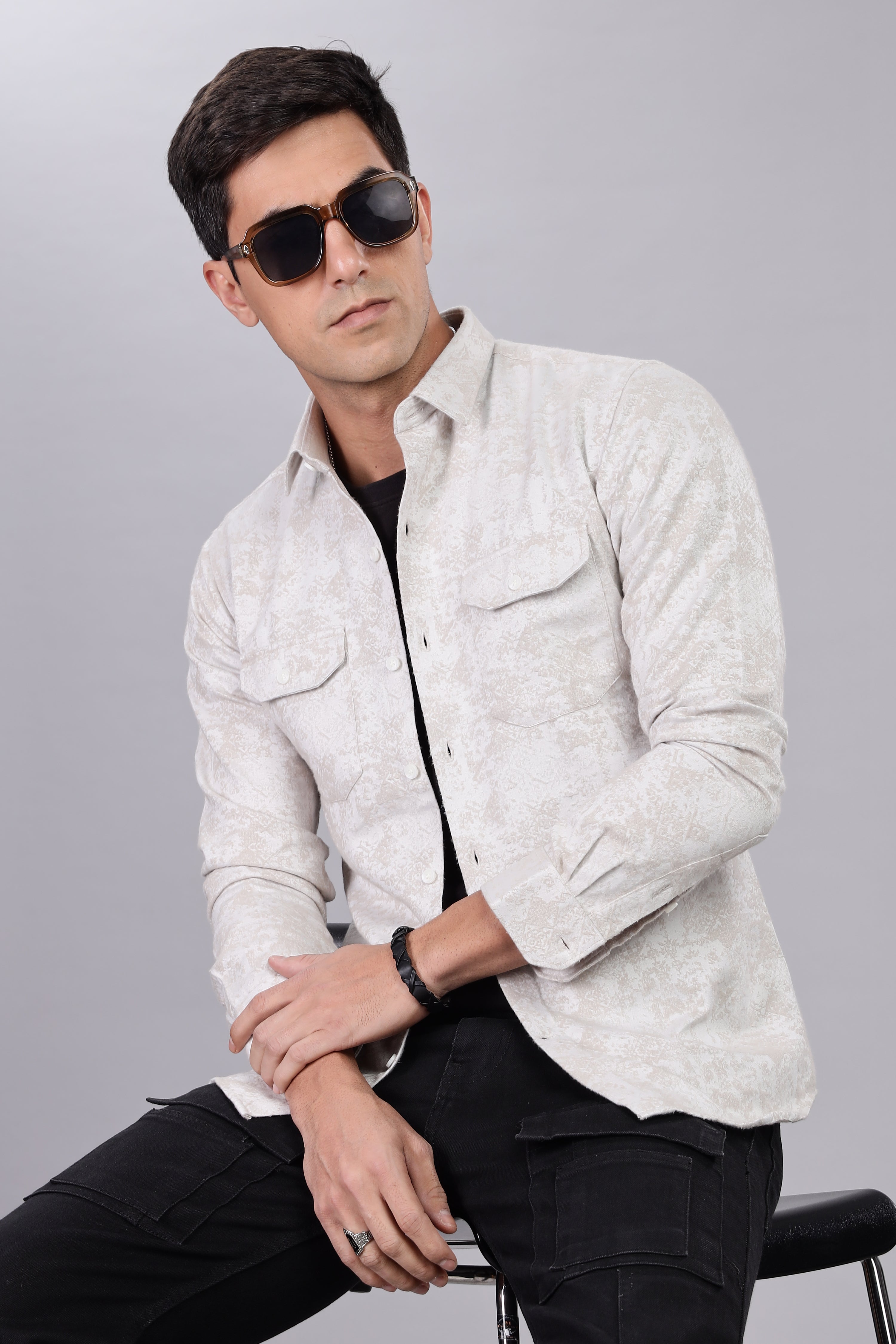 White Corduroy Smart Fit Double Pocket Shirt