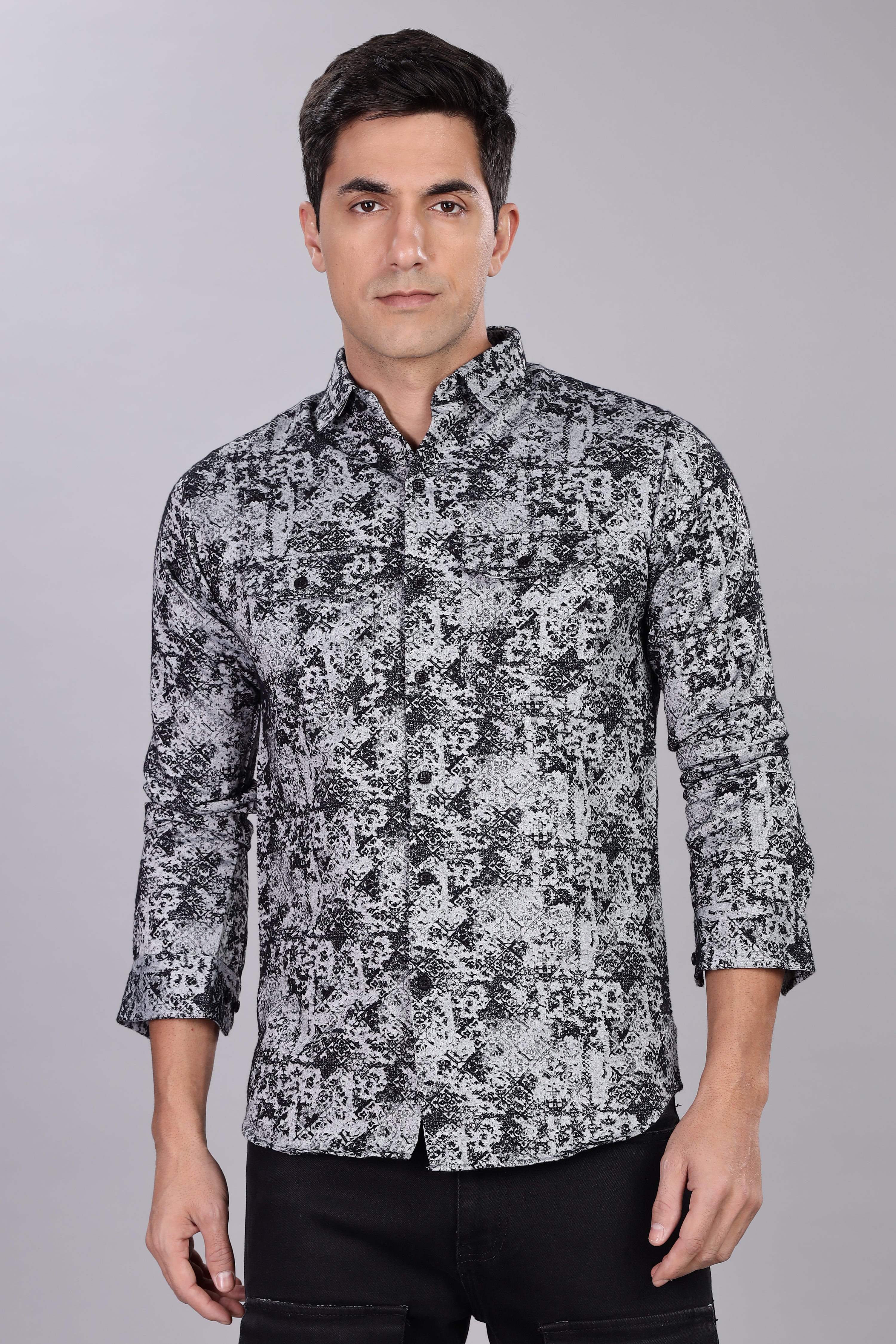 Black Corduroy Smart Fit Double Pocket Shirt