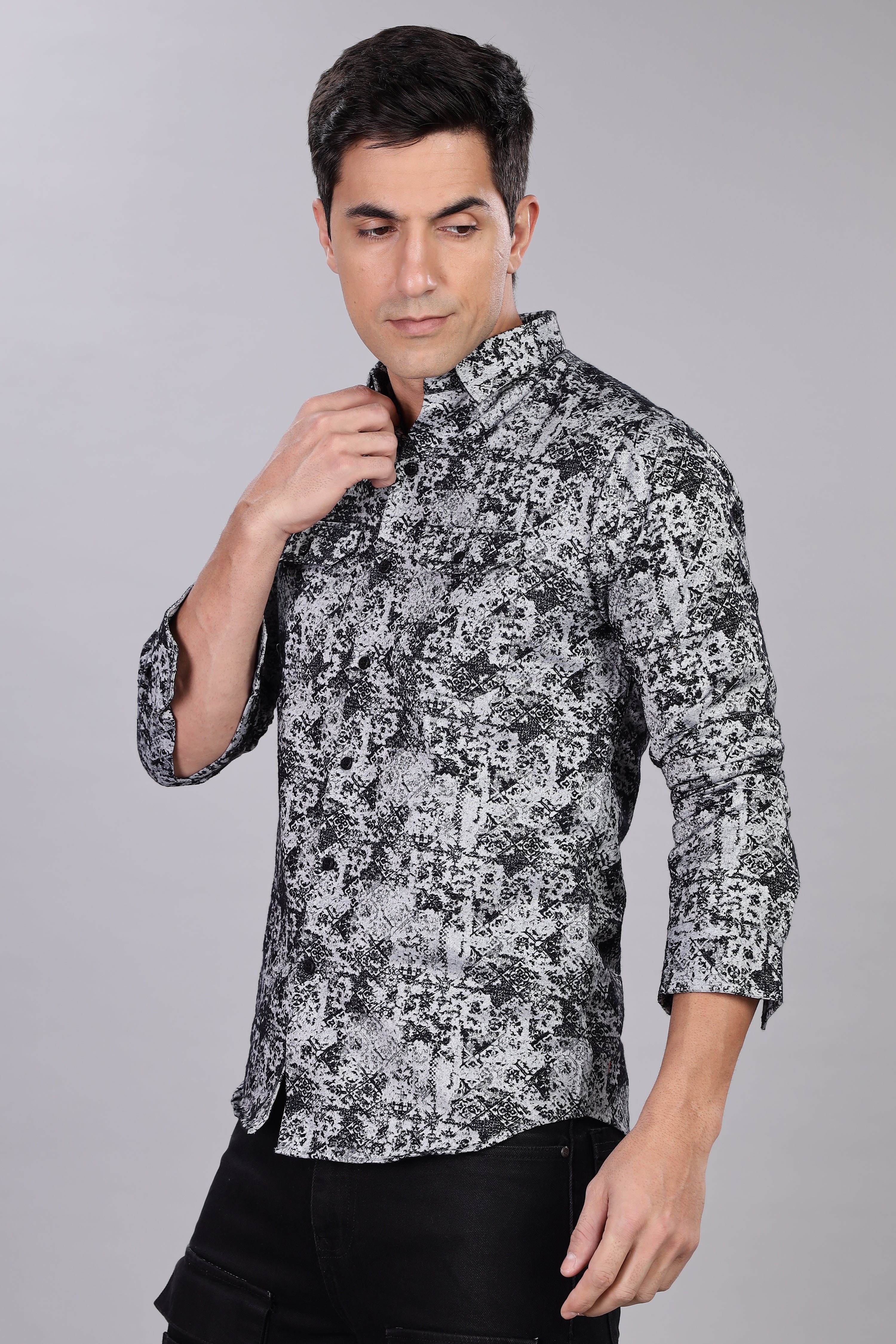 Black Corduroy Smart Fit Double Pocket Shirt