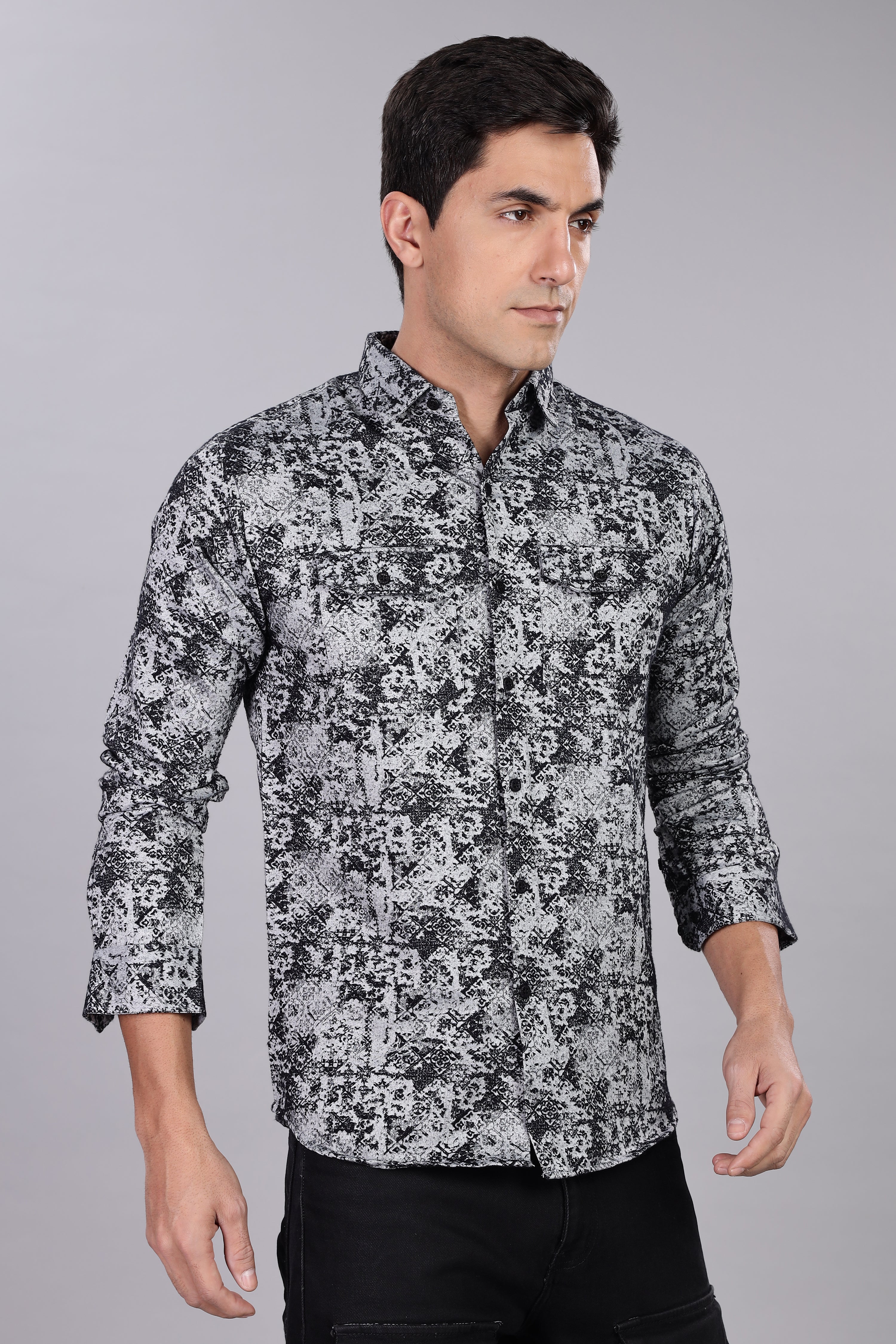 Black Corduroy Smart Fit Double Pocket Shirt
