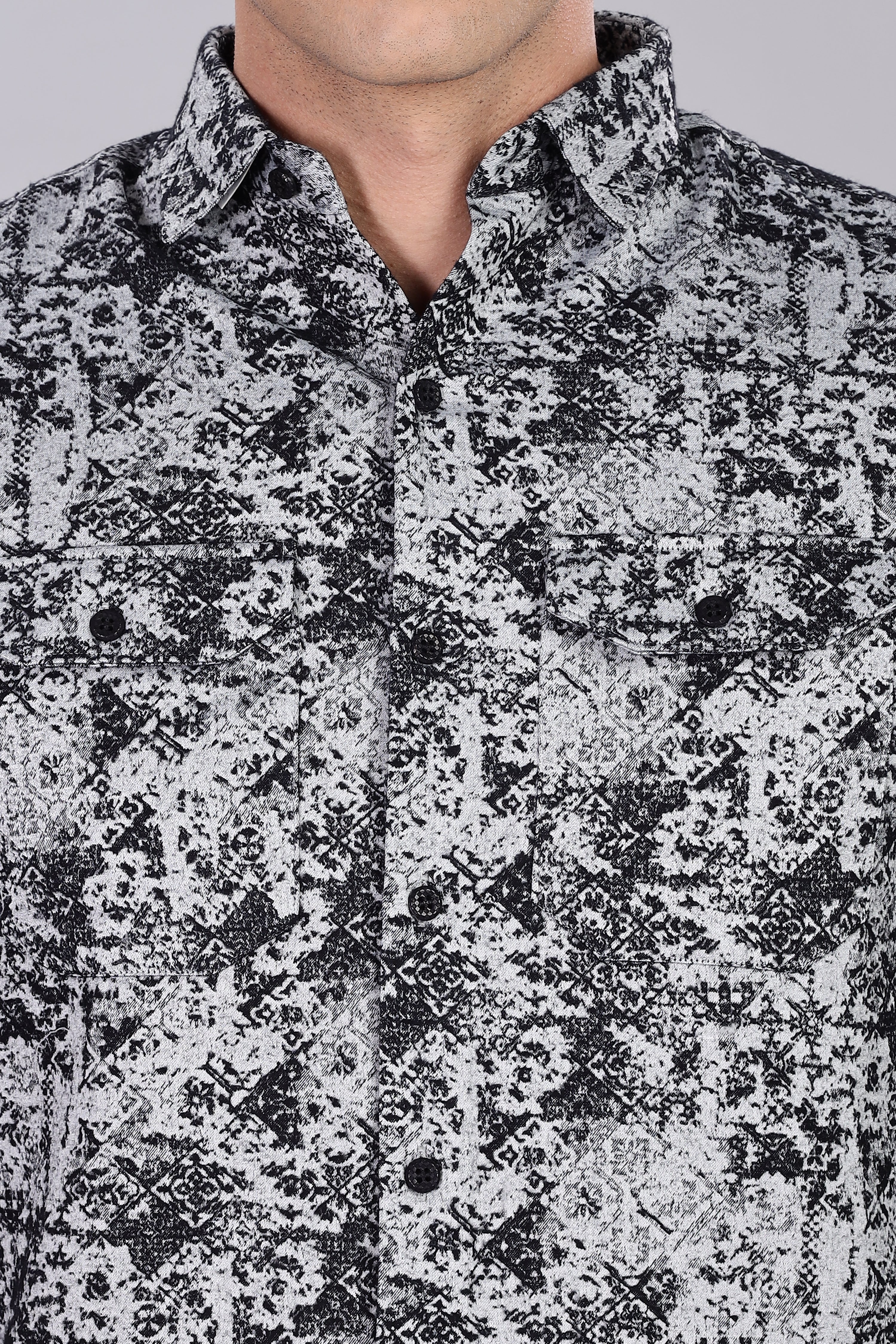 Black Corduroy Smart Fit Double Pocket Shirt