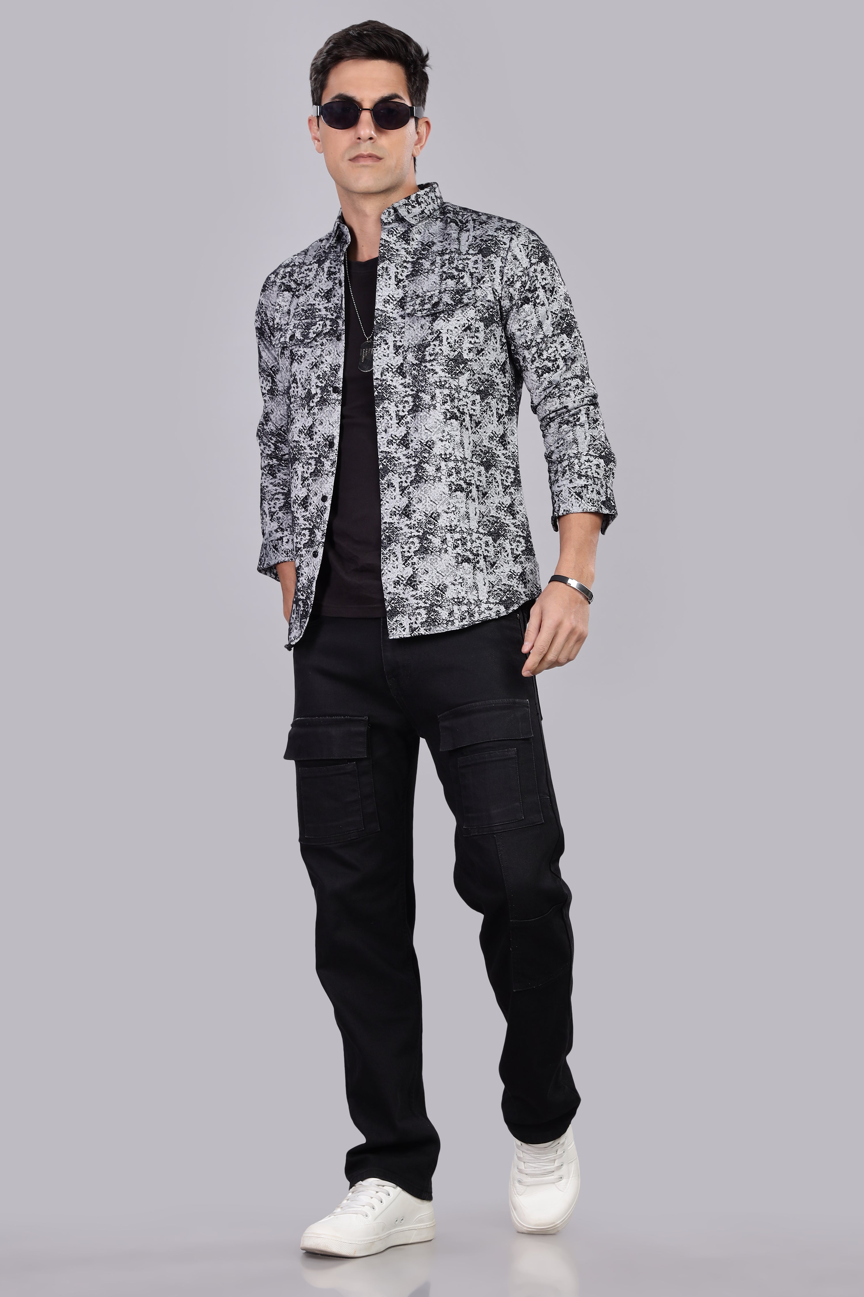 Black Corduroy Smart Fit Double Pocket Shirt
