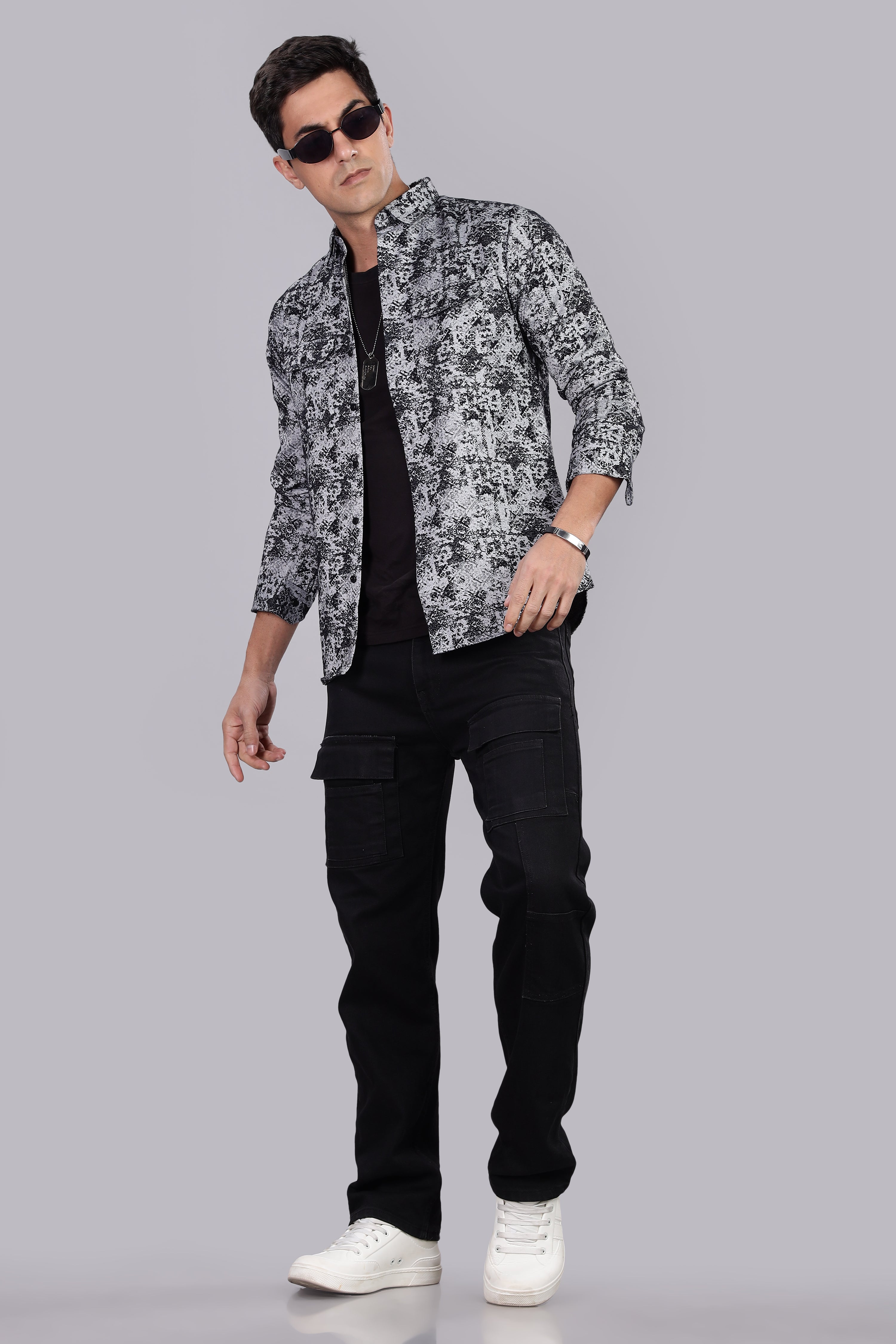 Black Corduroy Smart Fit Double Pocket Shirt
