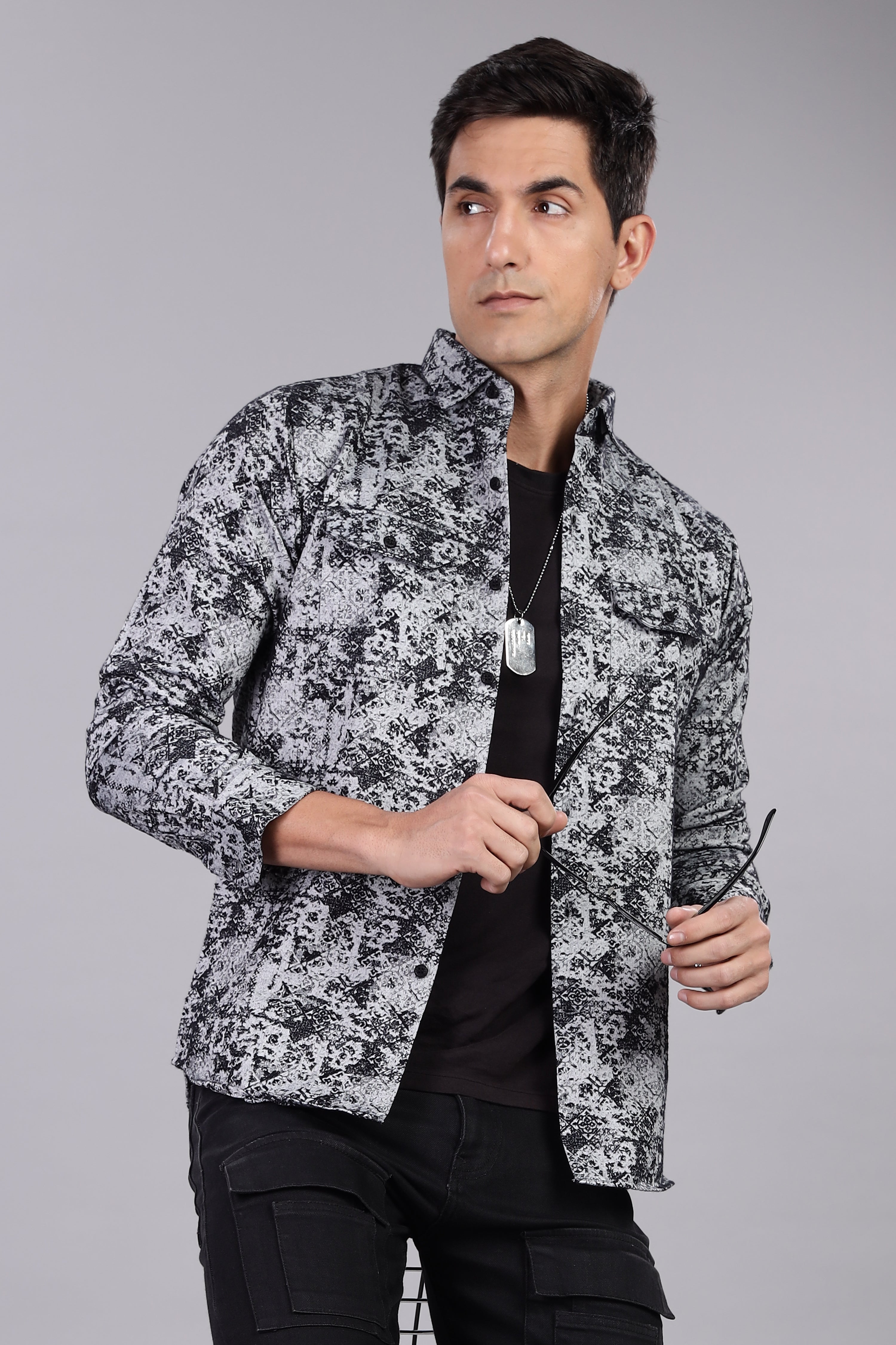 Black Corduroy Smart Fit Double Pocket Shirt