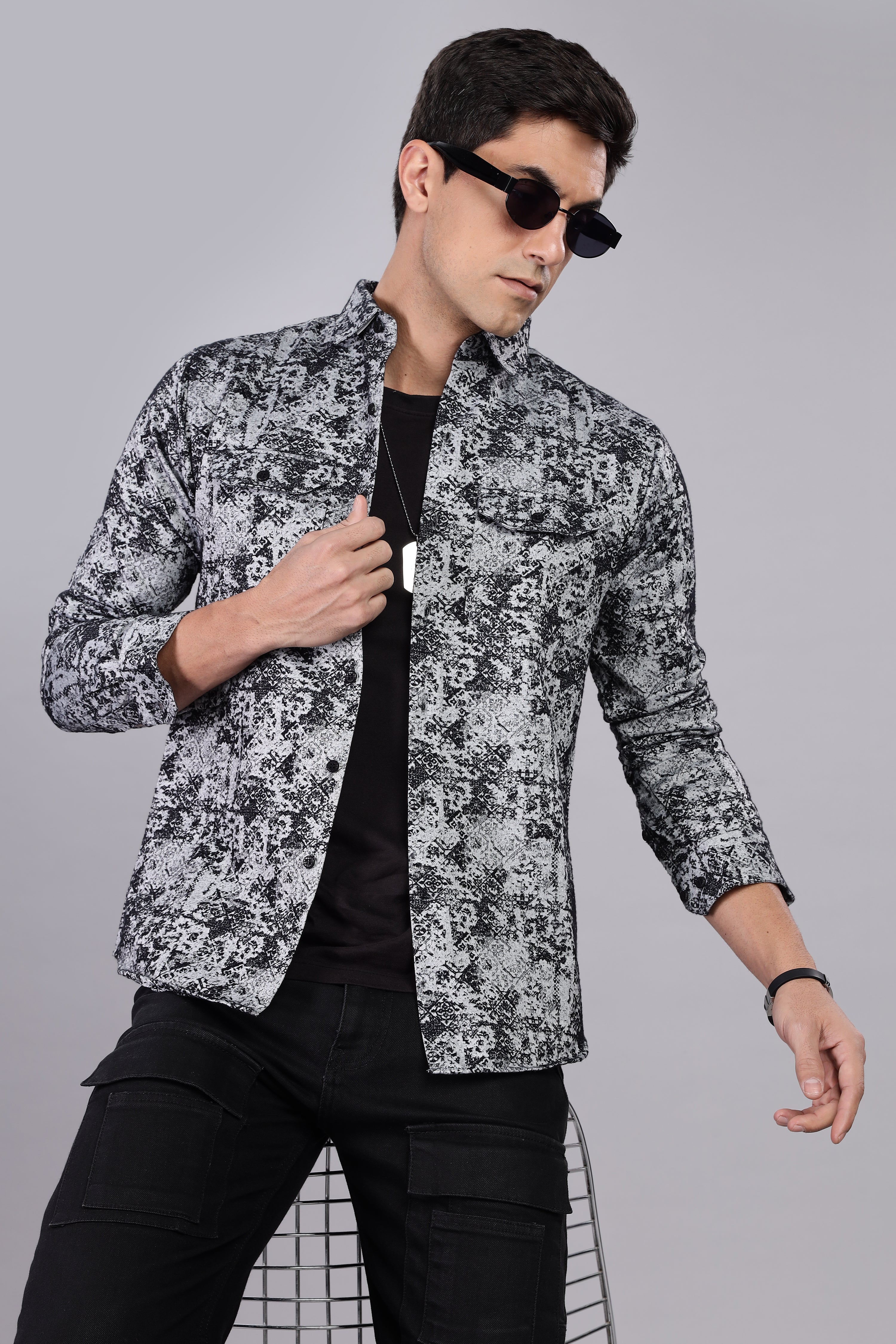 Black Corduroy Smart Fit Double Pocket Shirt