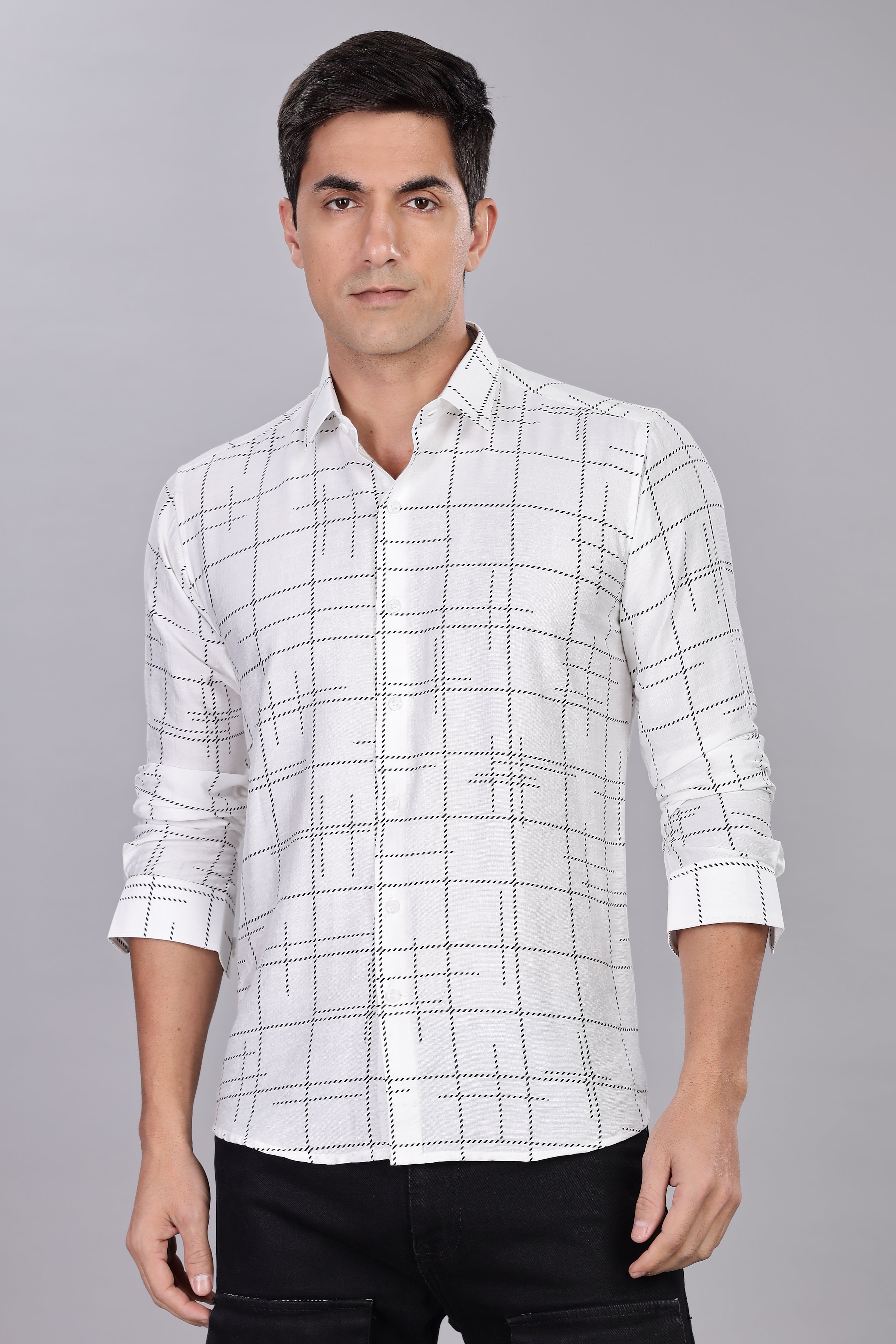 Regular Fit White Shirt With Dot Lining