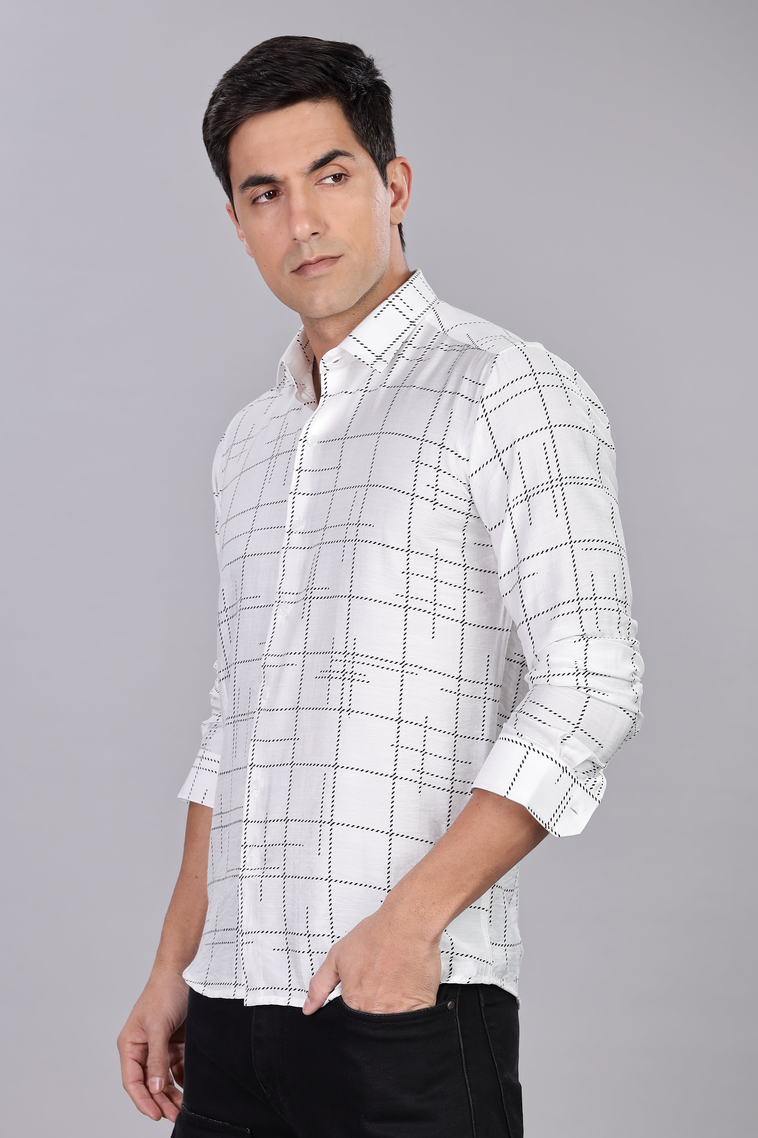 Regular Fit White Shirt With Dot Lining