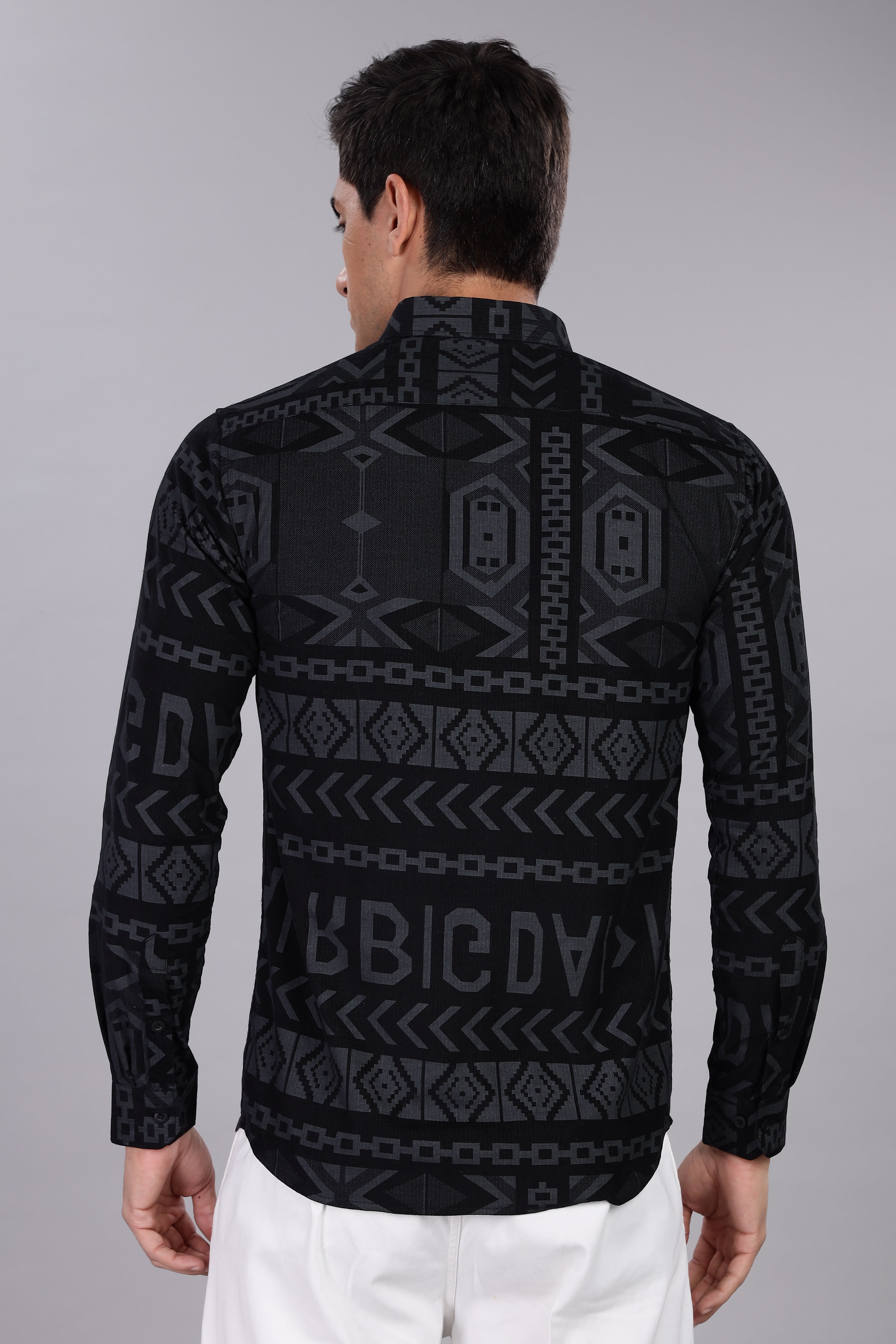 Z Black Corduroy Slim Fit Shirt with Alphabetic Design