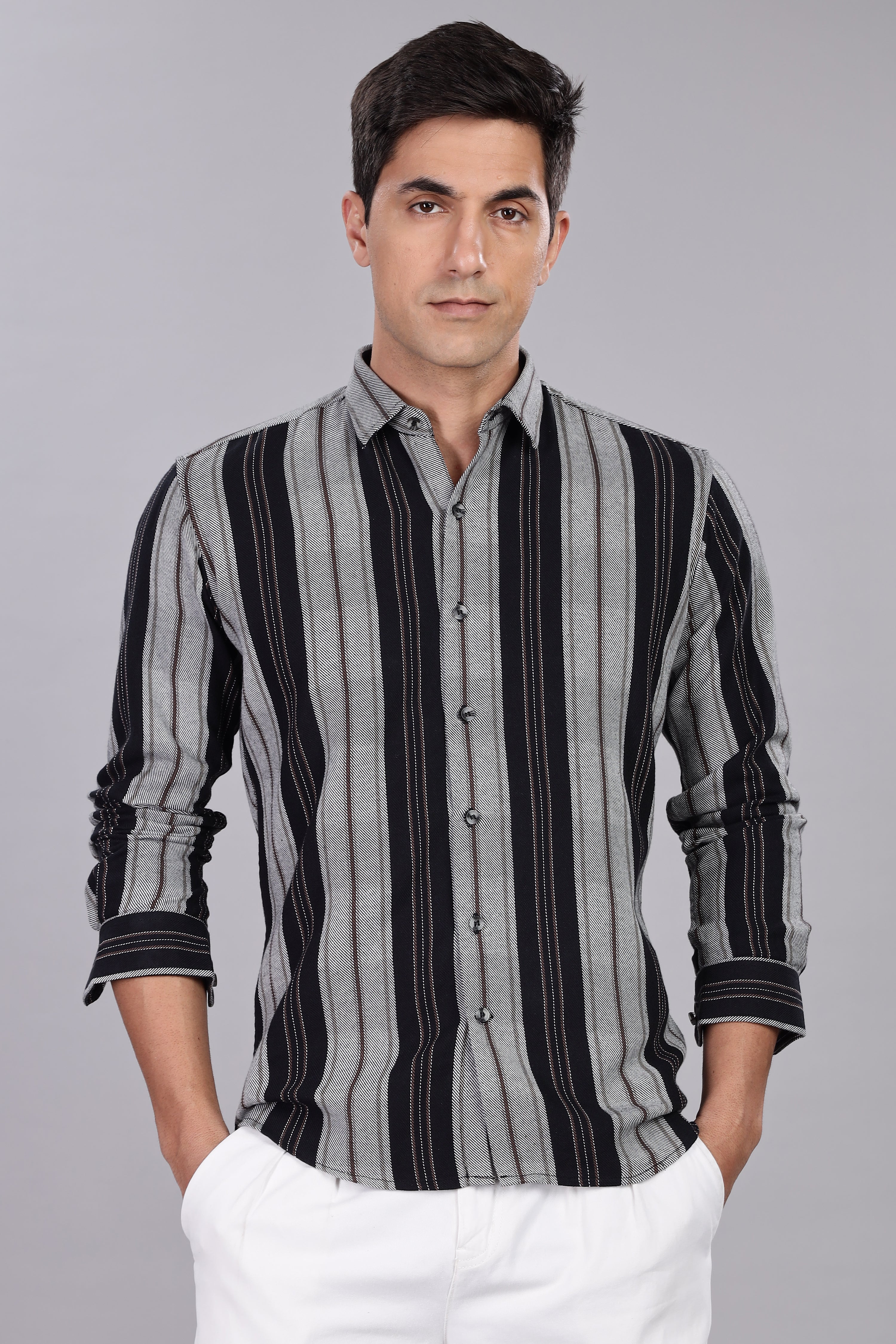 Black Striped Regular Fit Shirt