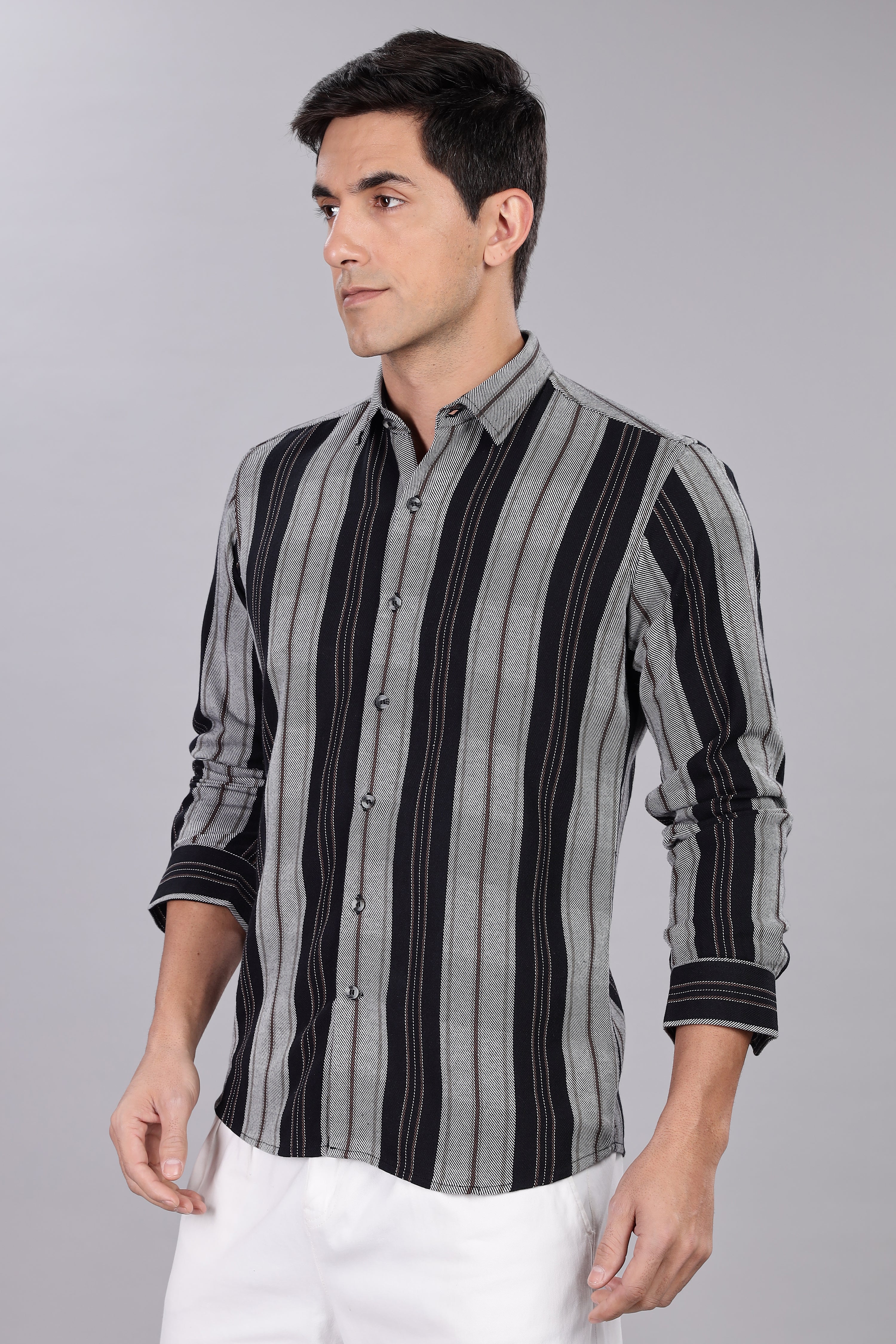 Black Striped Regular Fit Shirt