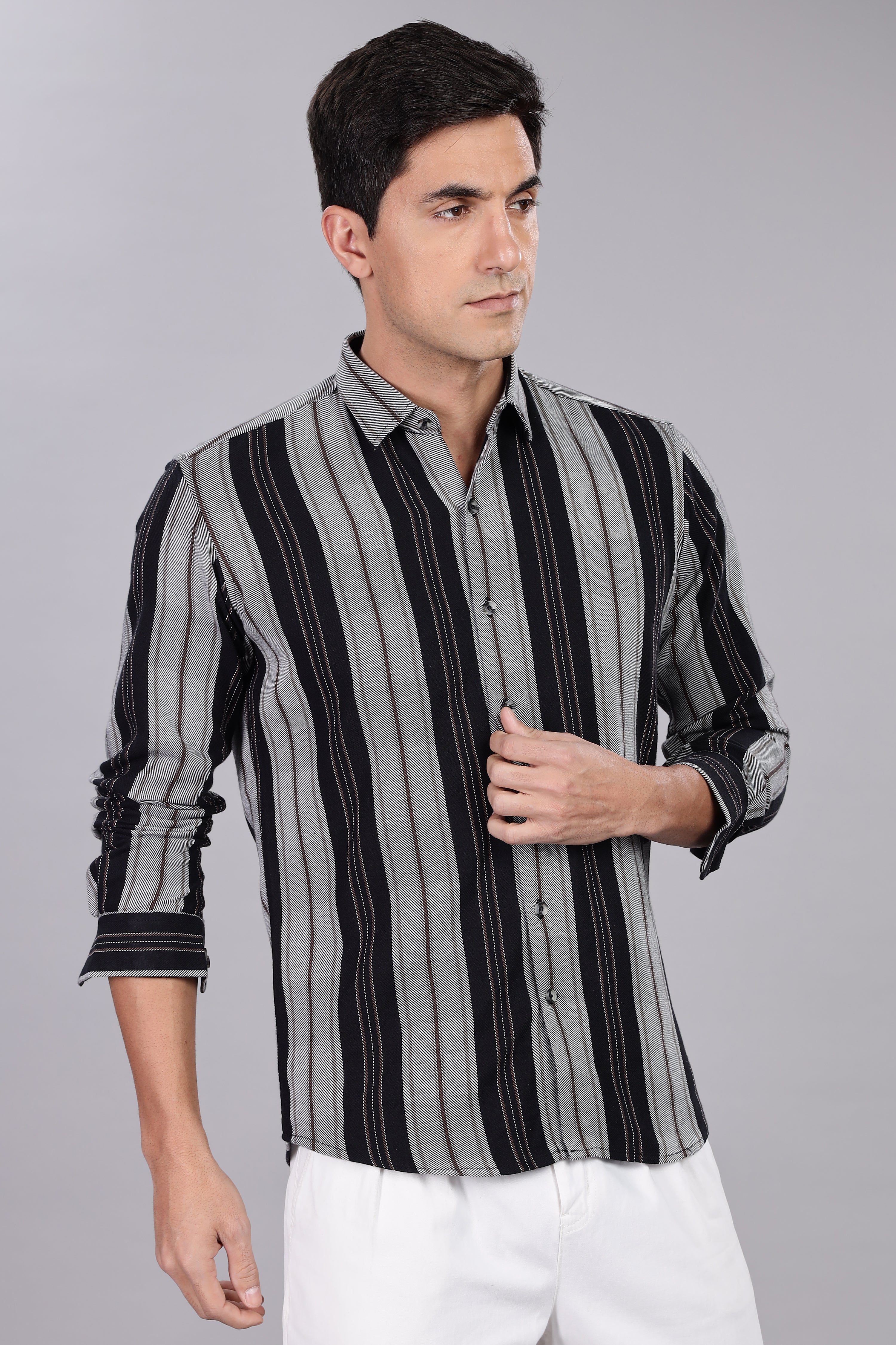 Black Striped Regular Fit Shirt