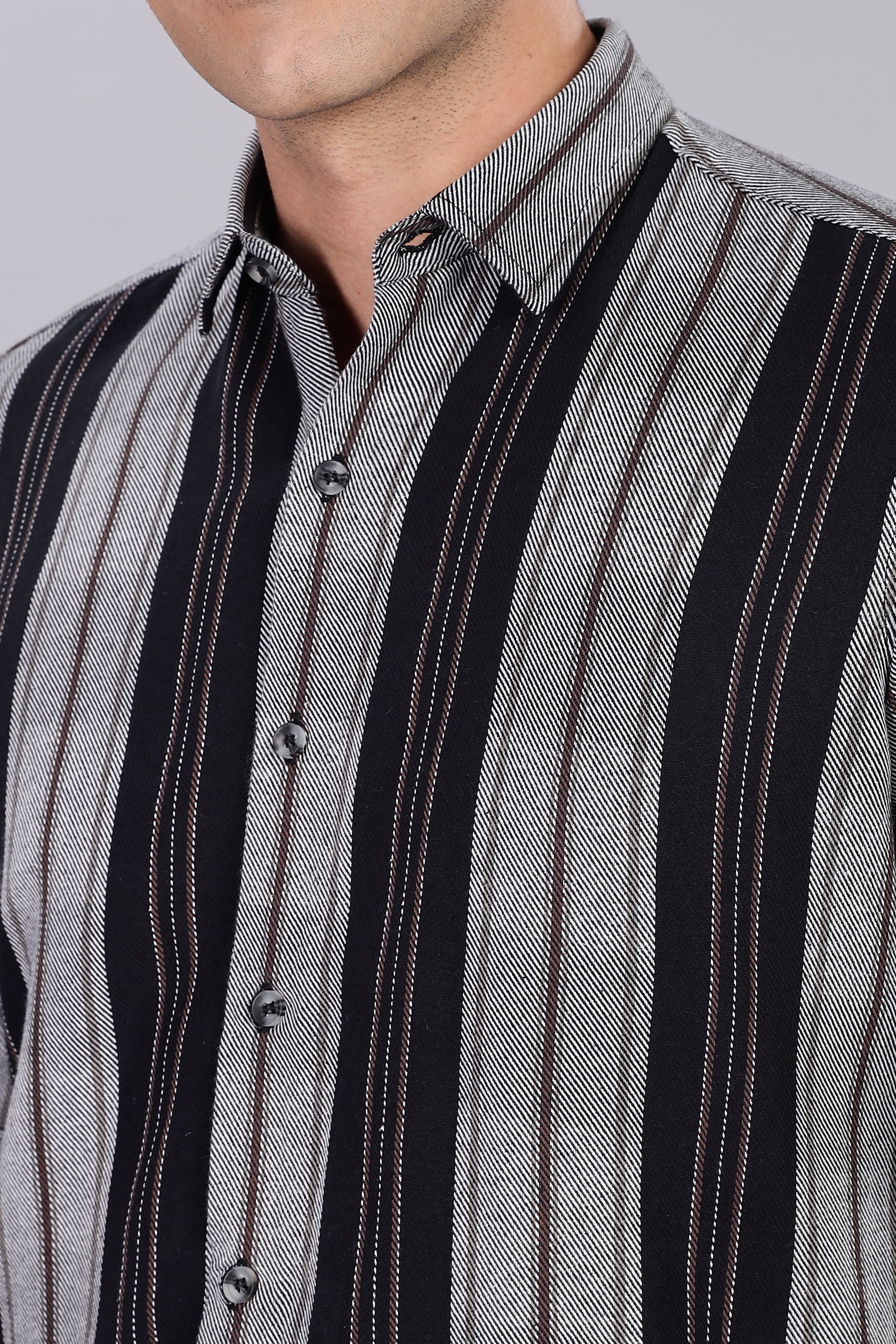 Black Striped Regular Fit Shirt