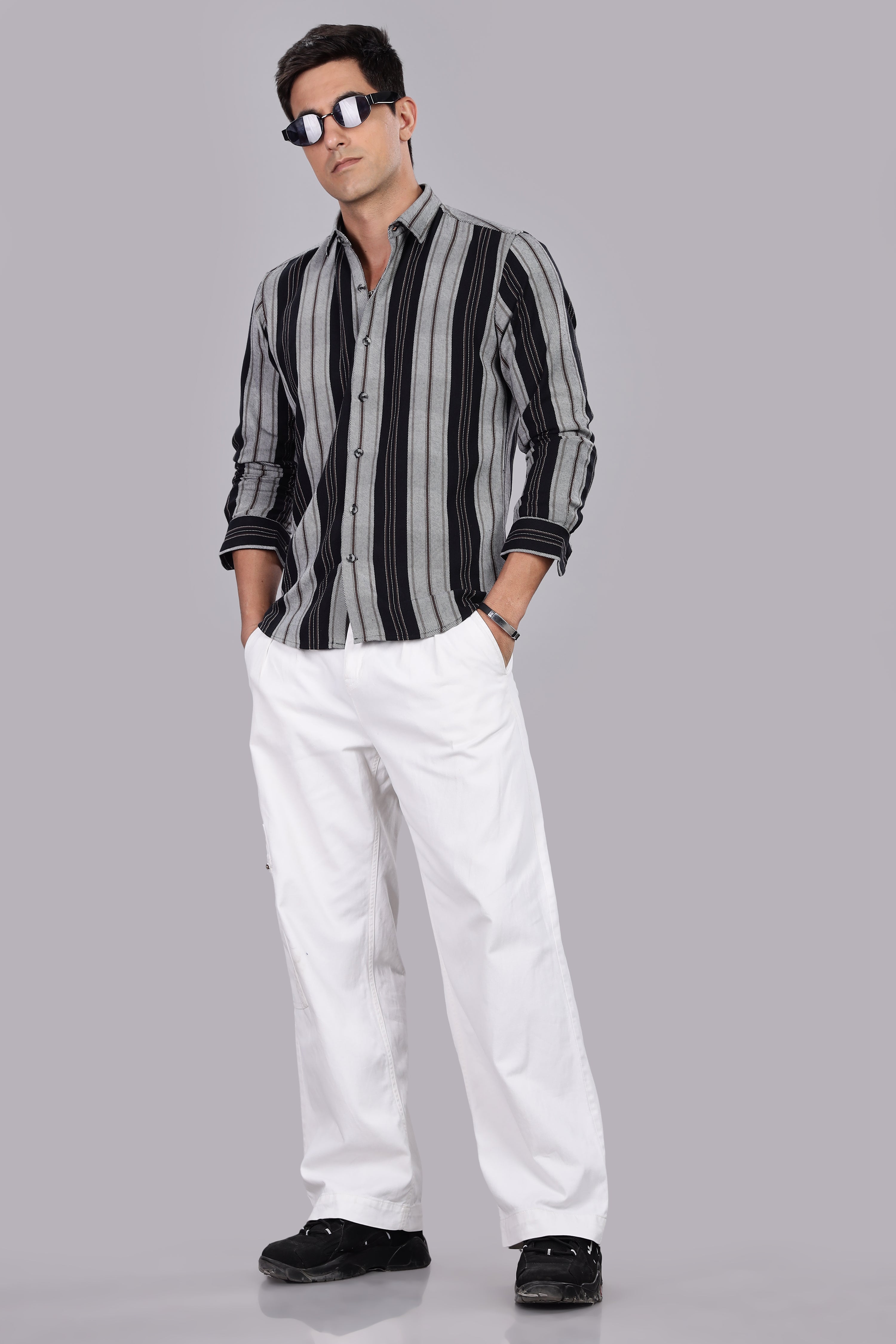 Black Striped Regular Fit Shirt