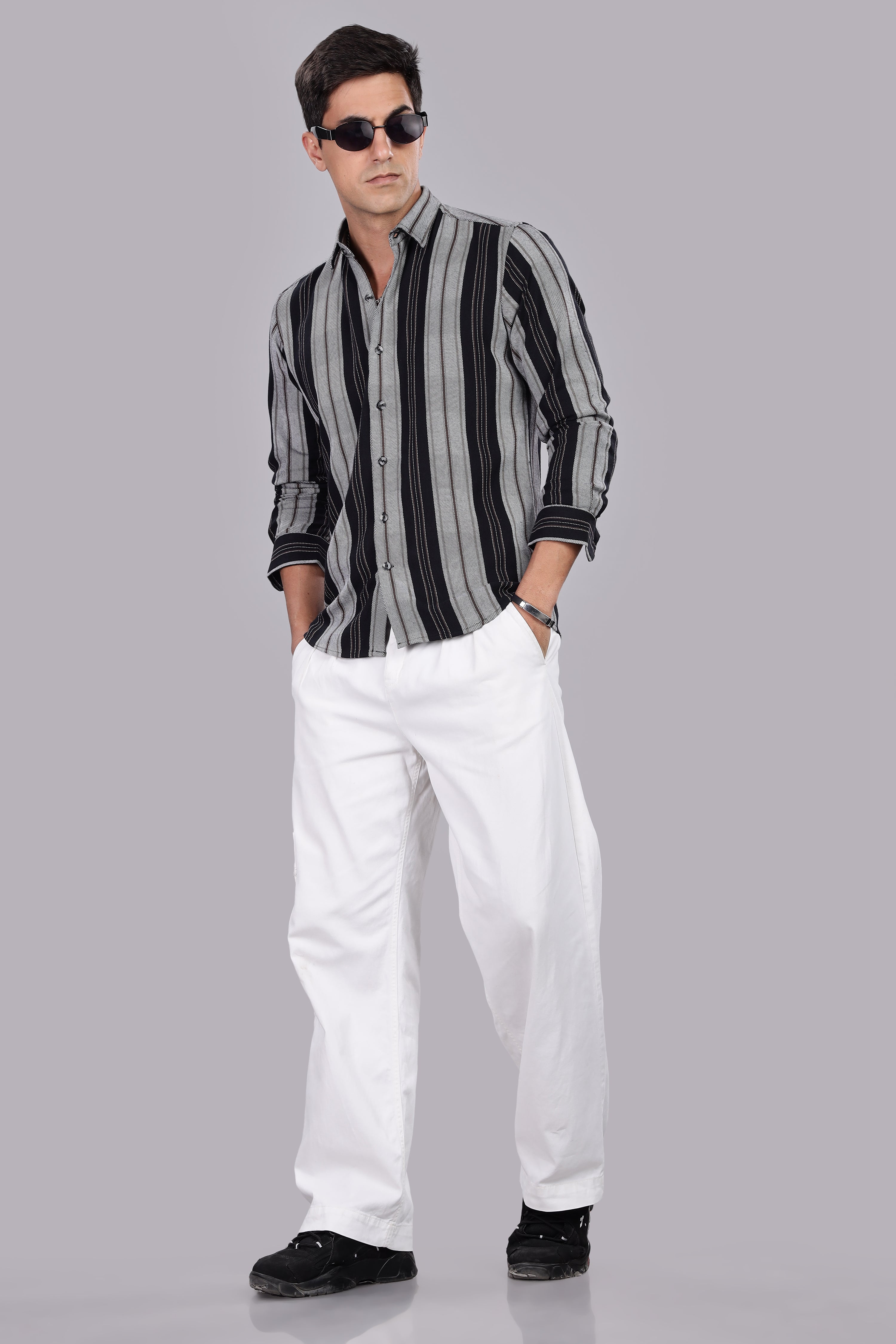 Black Striped Regular Fit Shirt