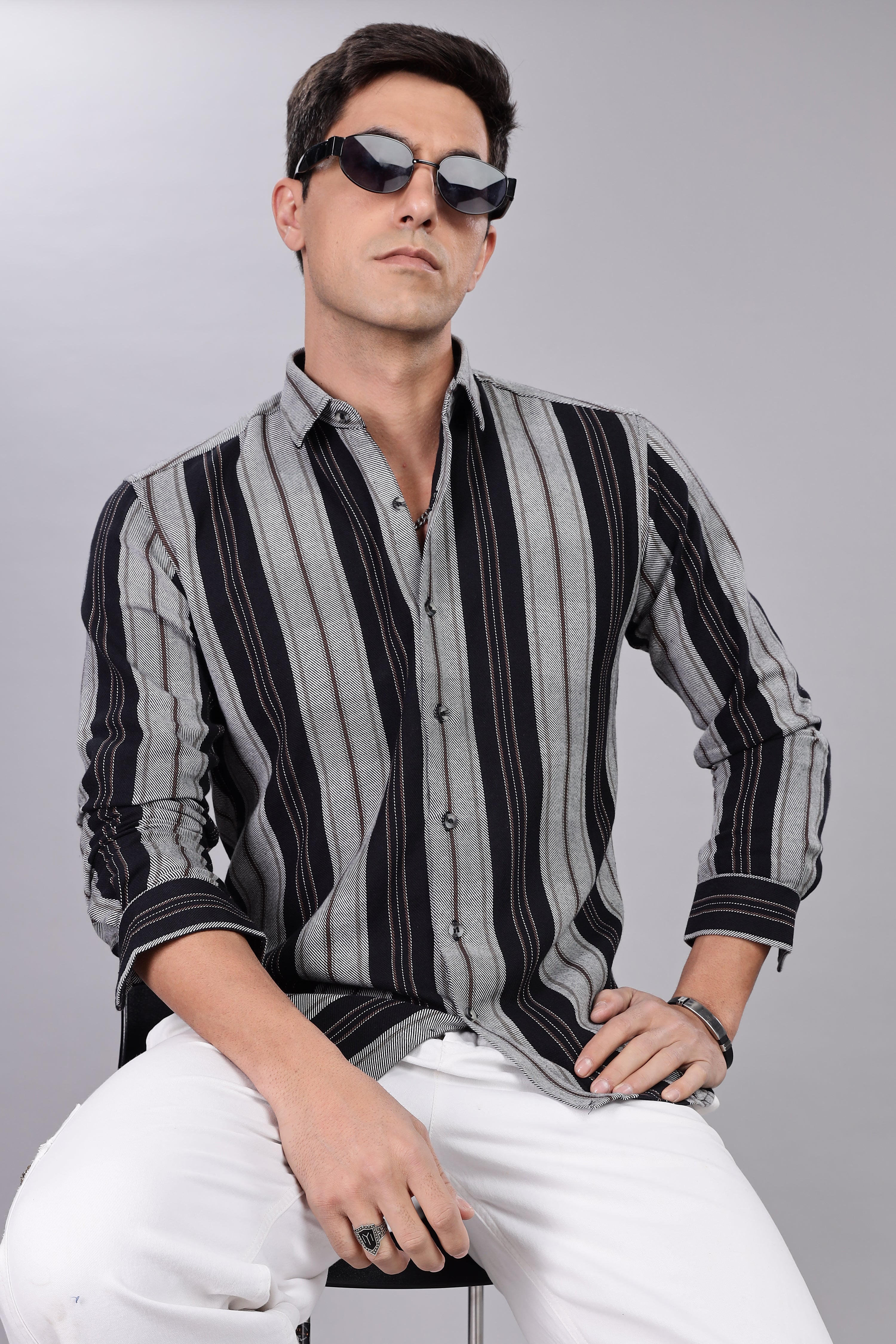 Black Striped Regular Fit Shirt