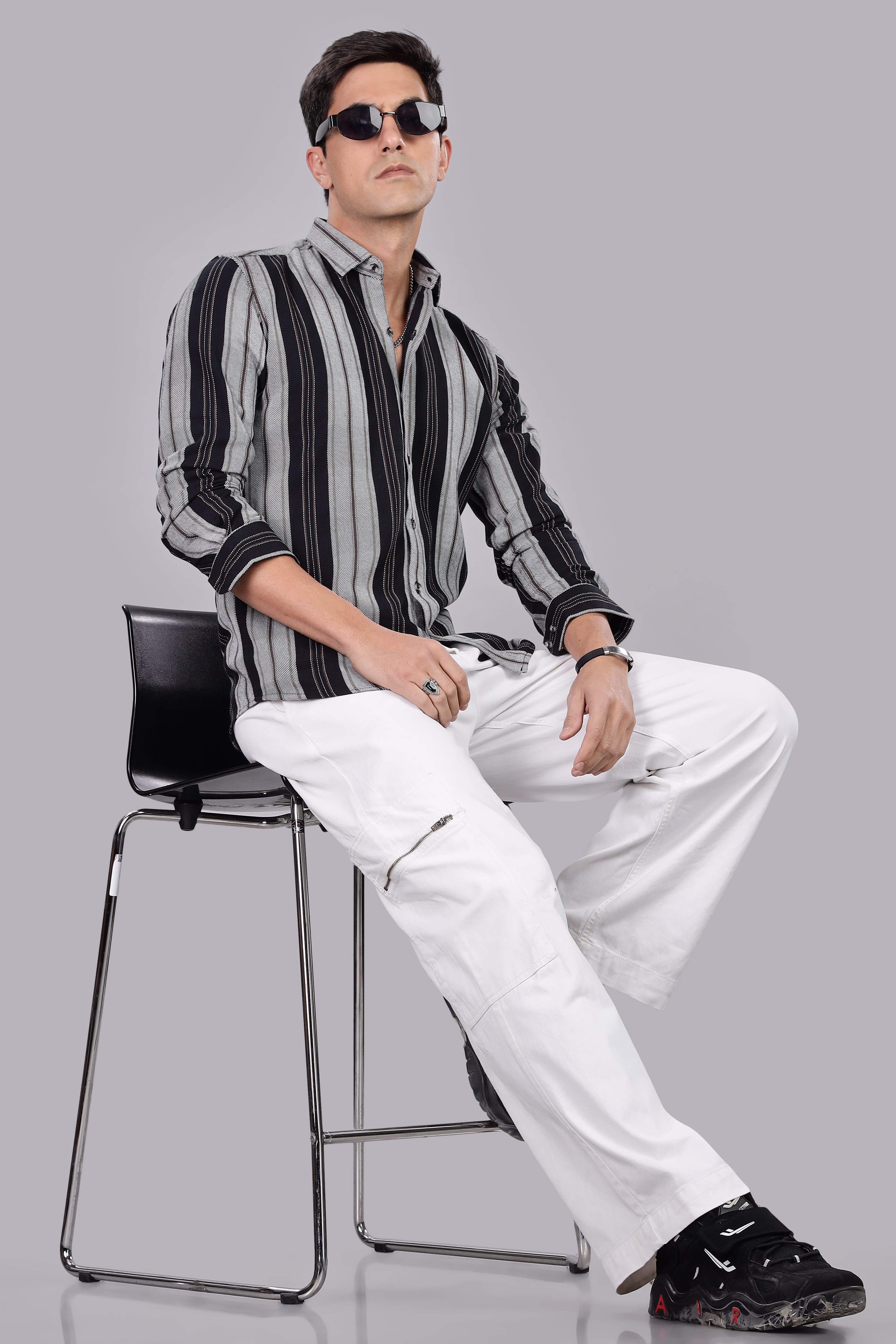 Black Striped Regular Fit Shirt
