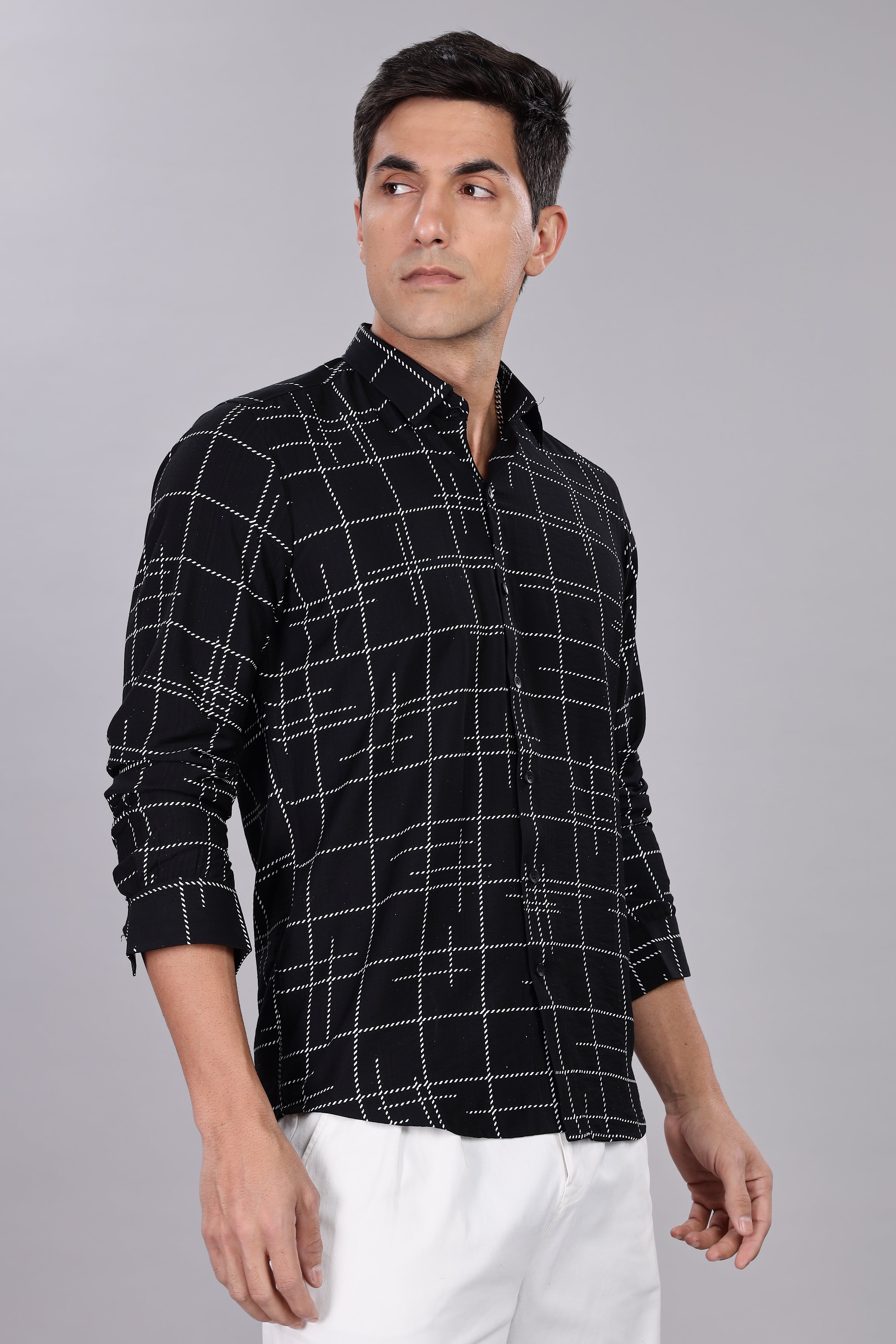 Regular Fit Black Shirt With Dot Lining