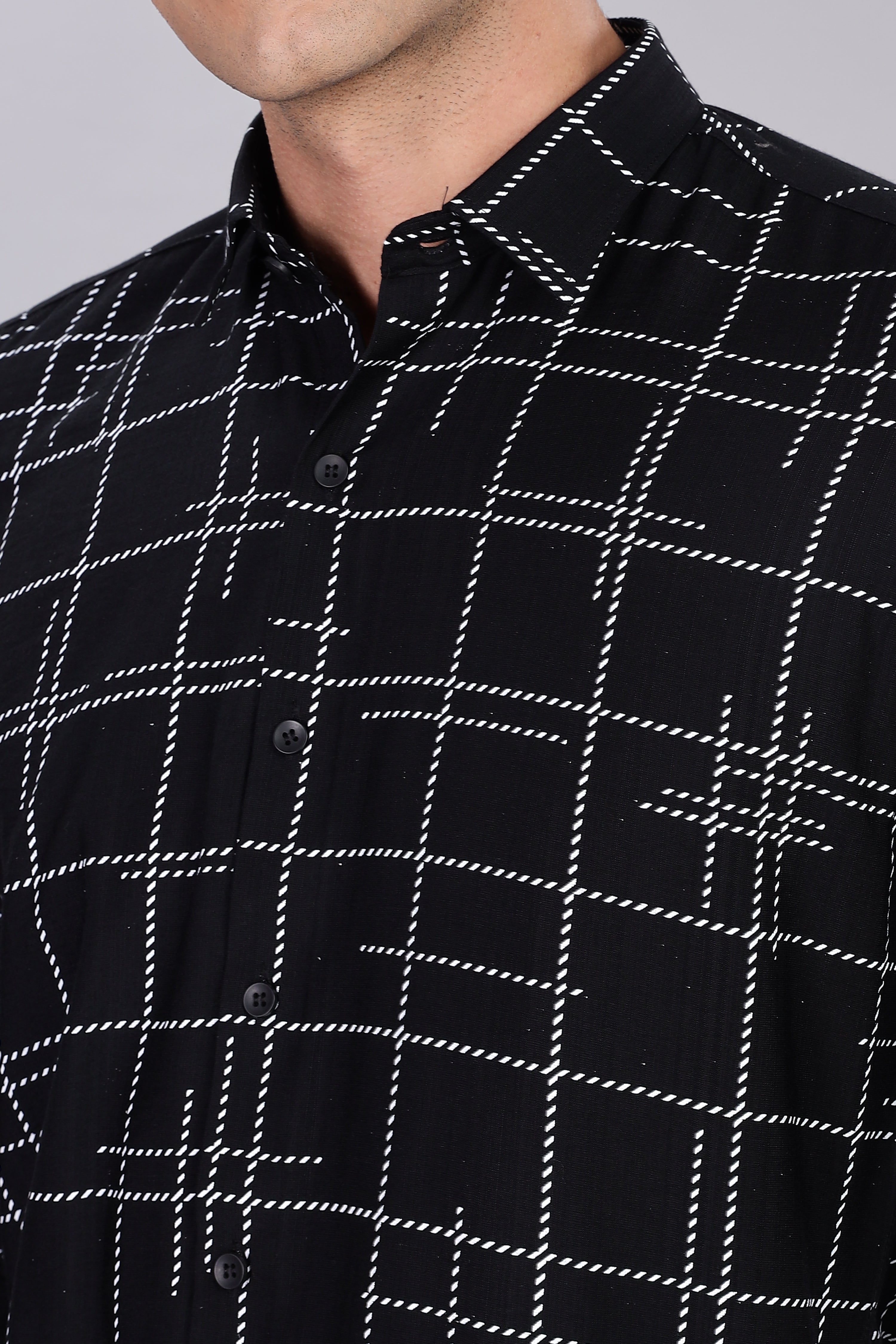 Regular Fit Black Shirt With Dot Lining