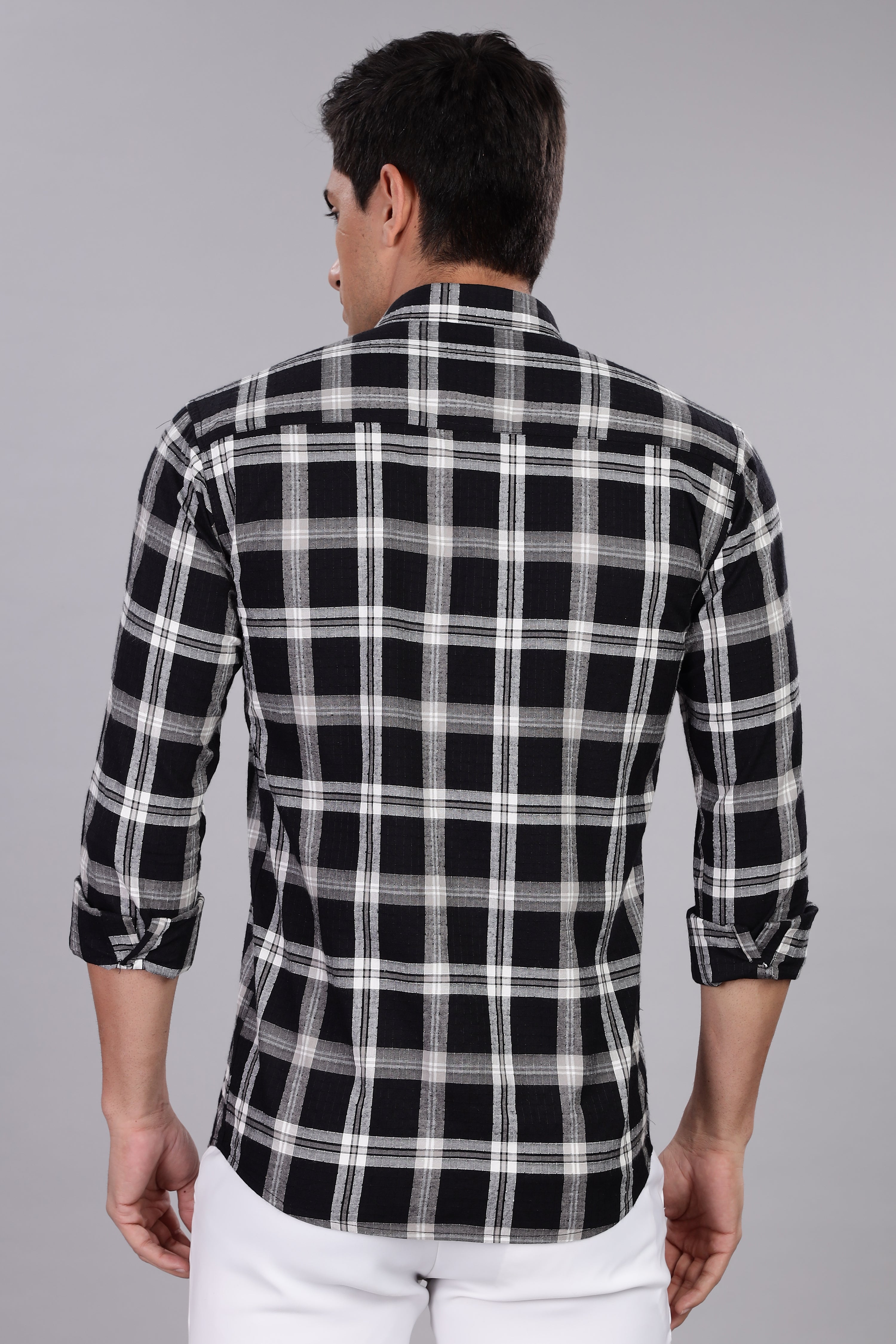 Straight Fit Checkered Black Shirt - Full Sleeve