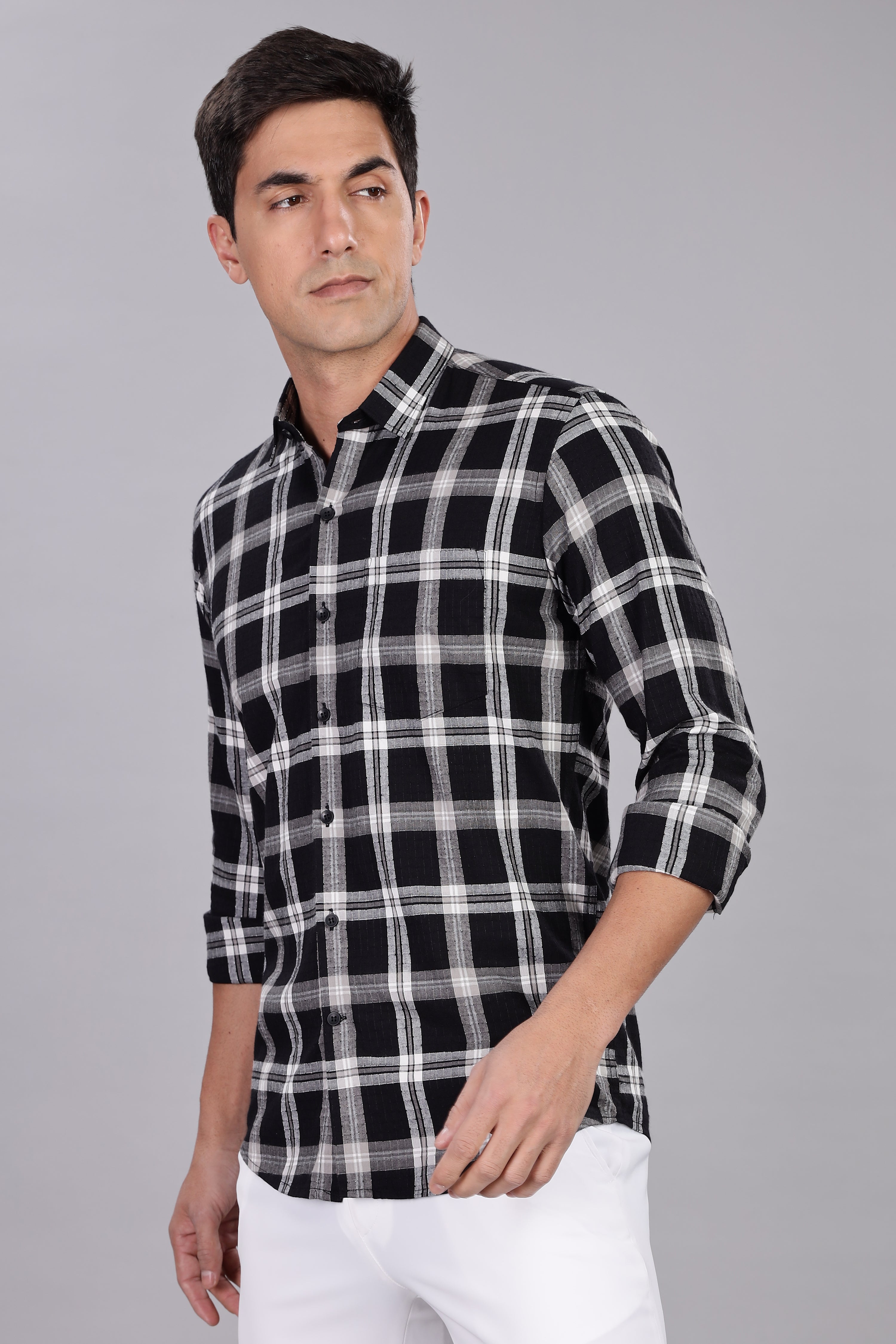 Straight Fit Checkered Black Shirt - Full Sleeve