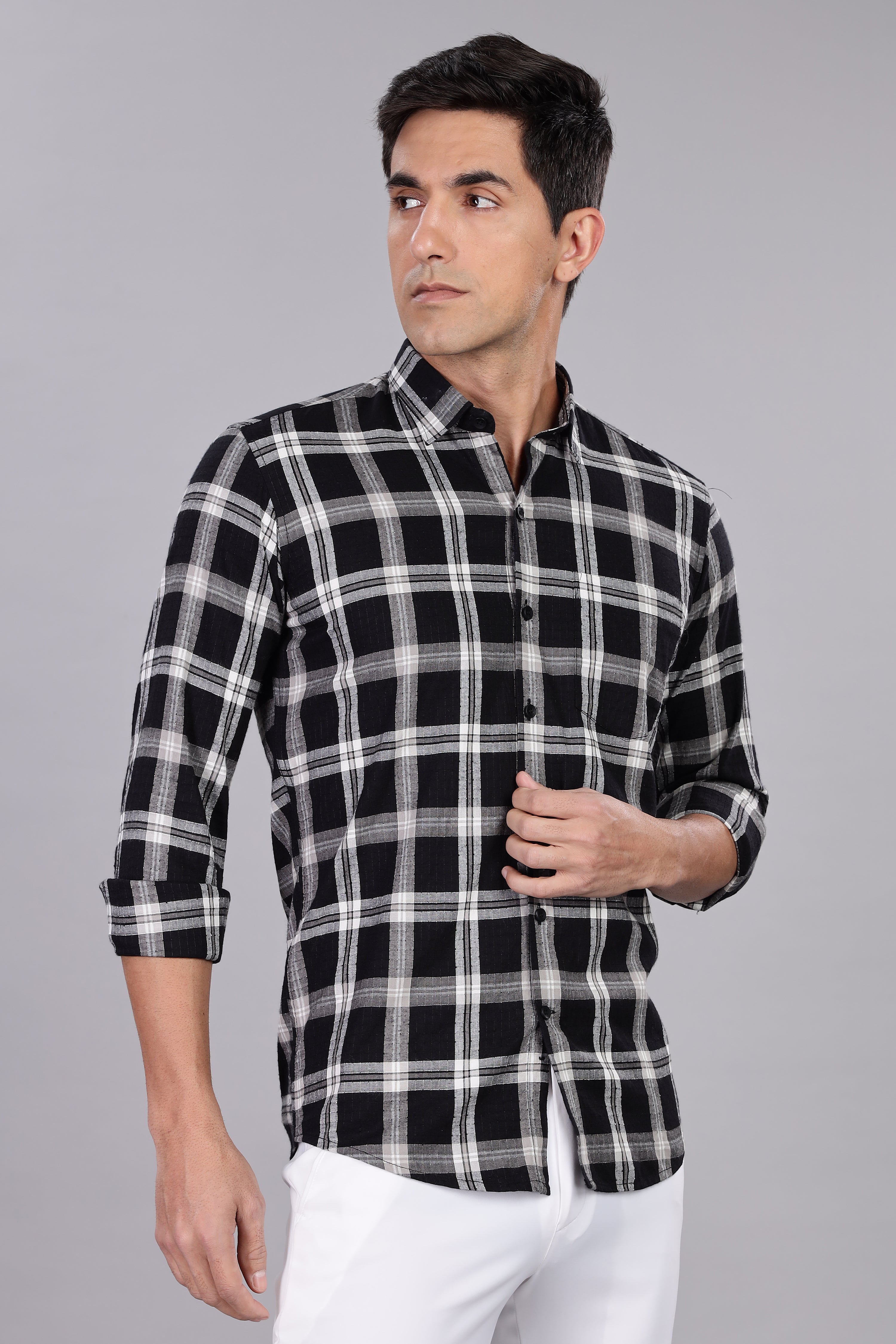 Straight Fit Checkered Black Shirt - Full Sleeve