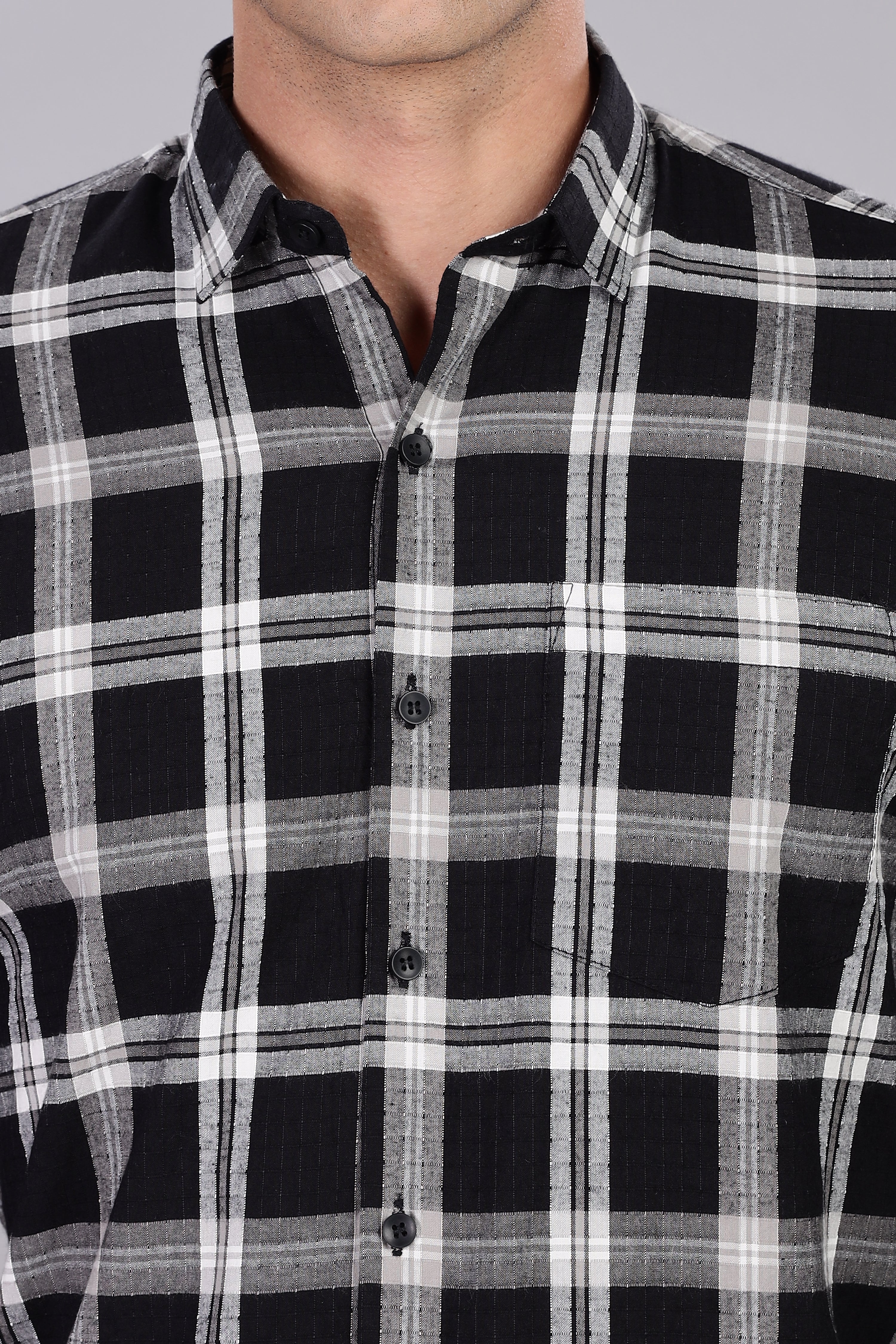 Straight Fit Checkered Black Shirt - Full Sleeve
