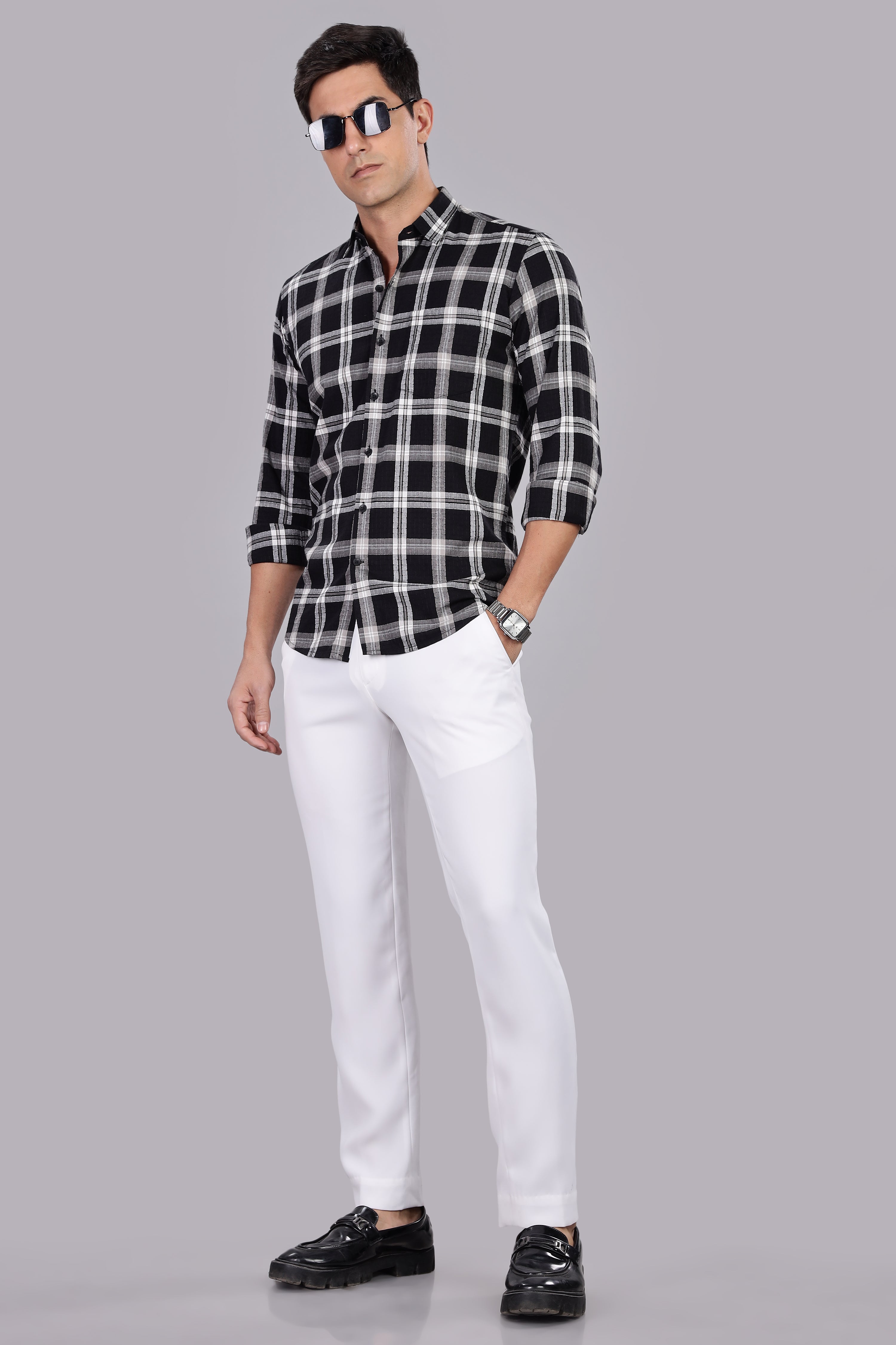 Straight Fit Checkered Black Shirt - Full Sleeve