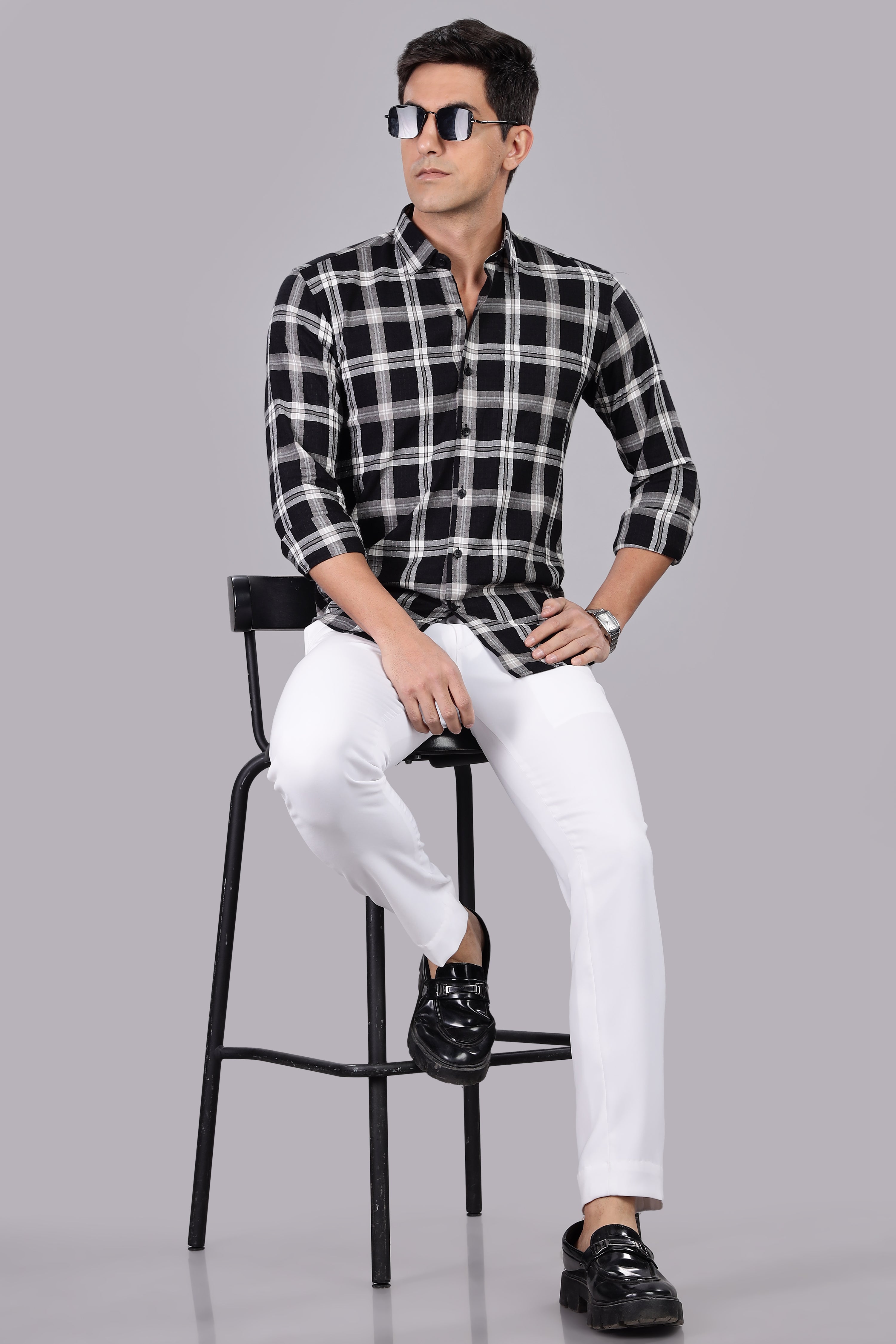 Straight Fit Checkered Black Shirt - Full Sleeve