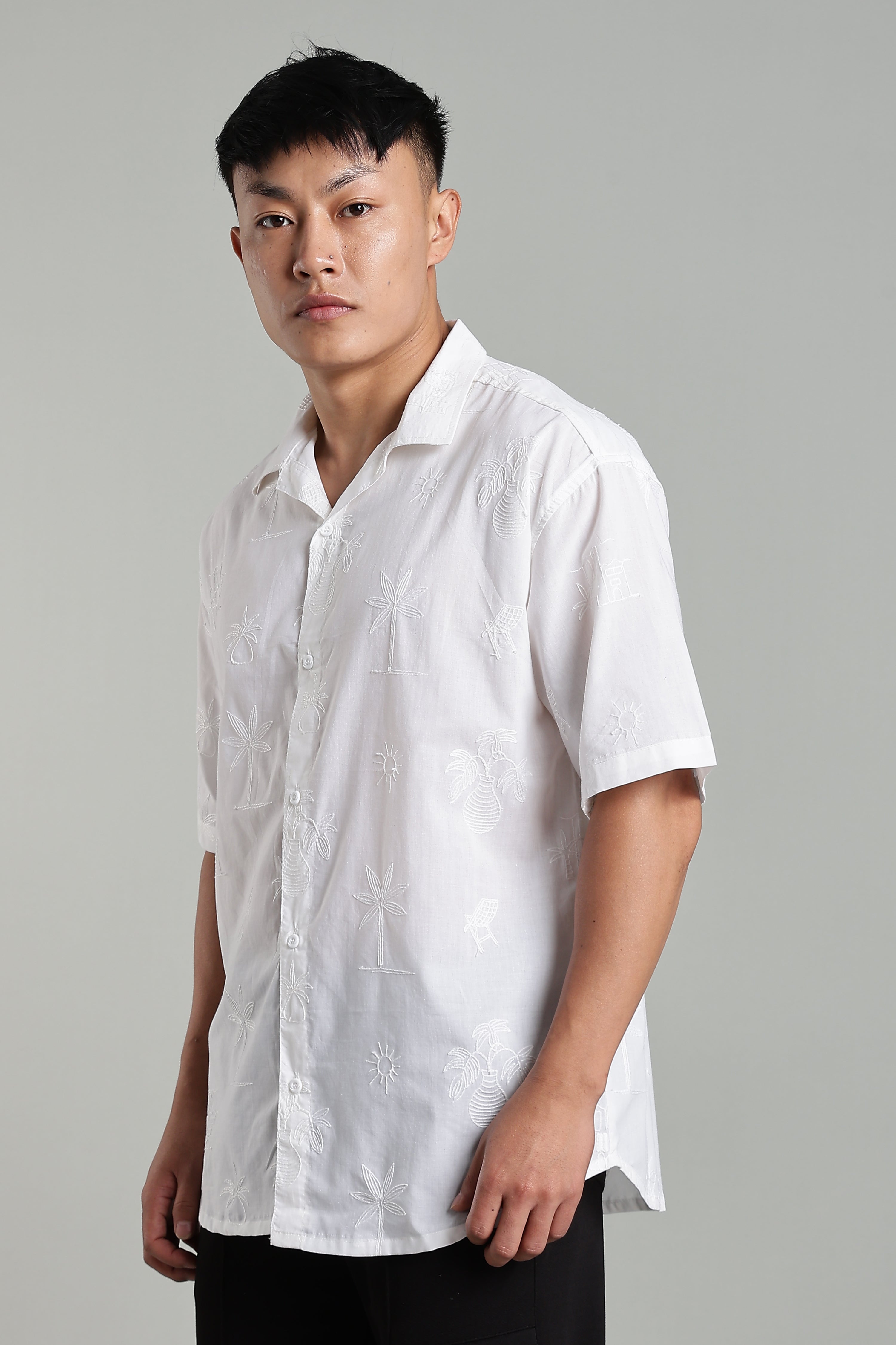 CAPDAZZ PURE COTTON EMBO WHITE SHIRT