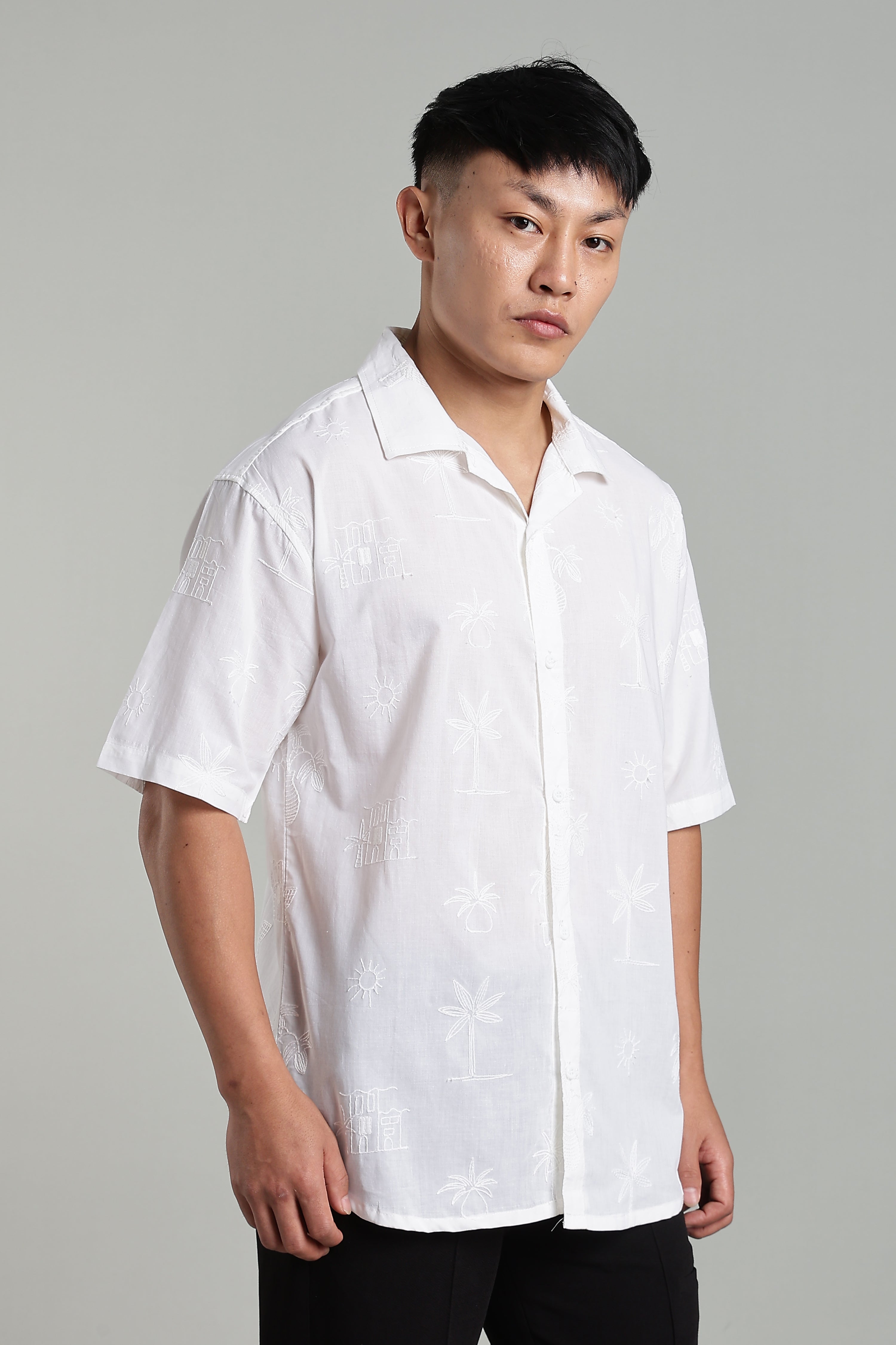 CAPDAZZ PURE COTTON EMBO WHITE SHIRT